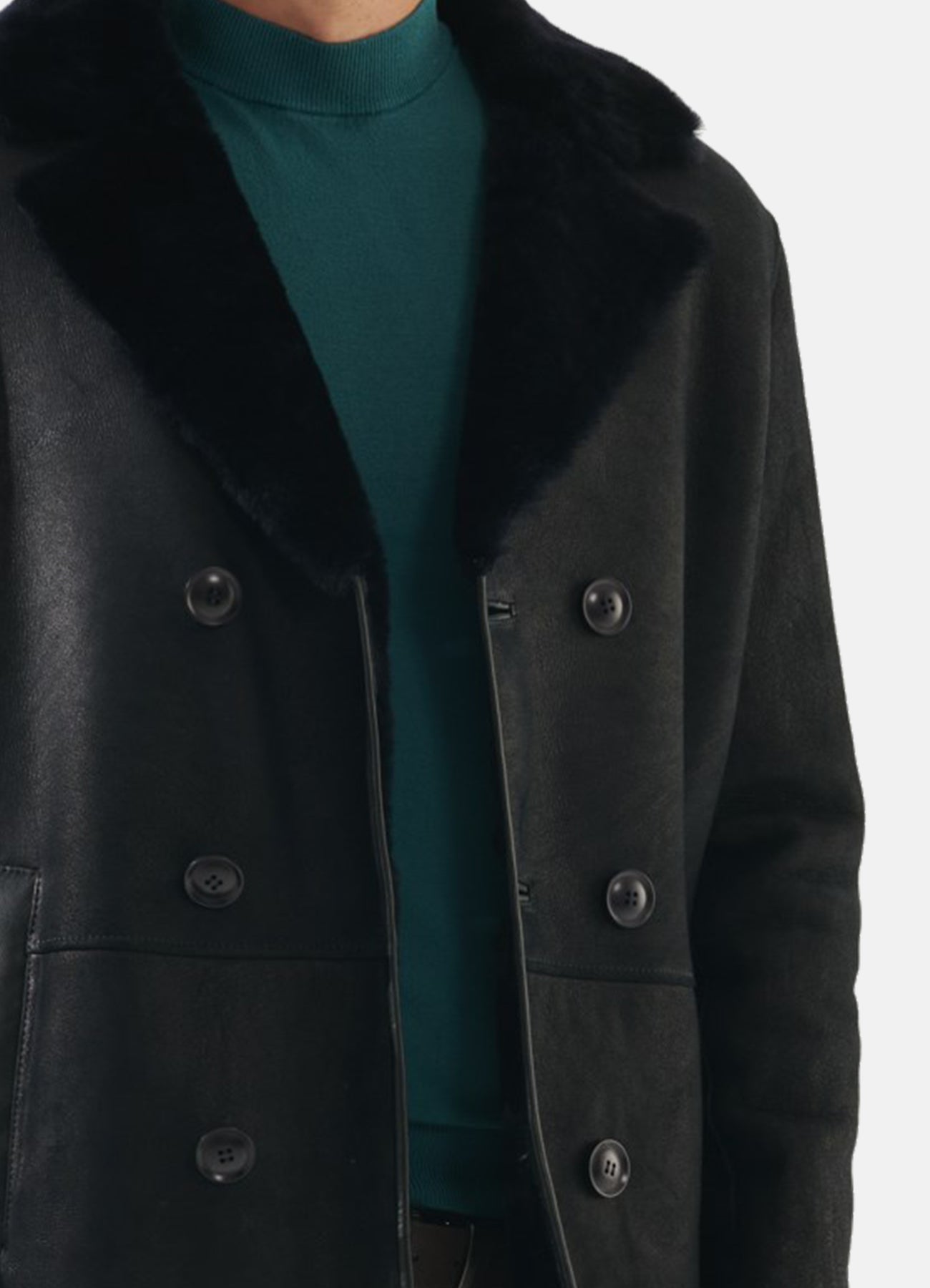 Men's Matt Black Shearling Leather Coat