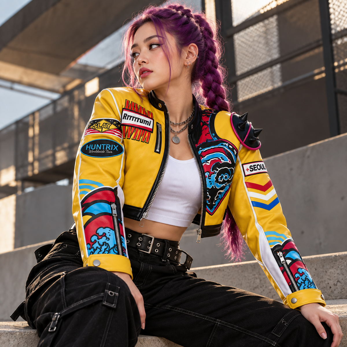 Rumi Women's Yellow Leather Jacket – KPop Demon Hunters