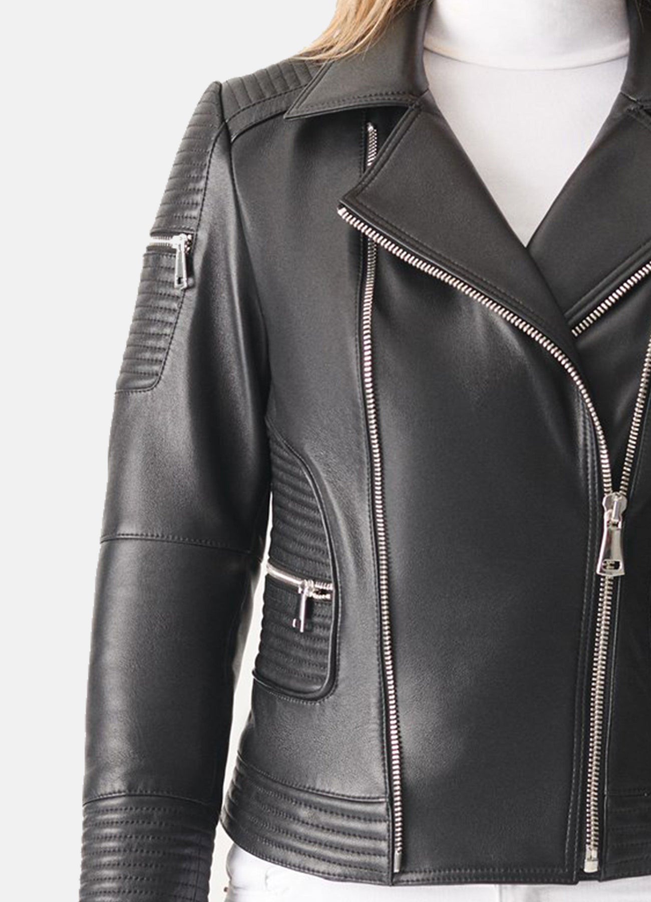 Women's Quilted Black Biker Leather Jacket