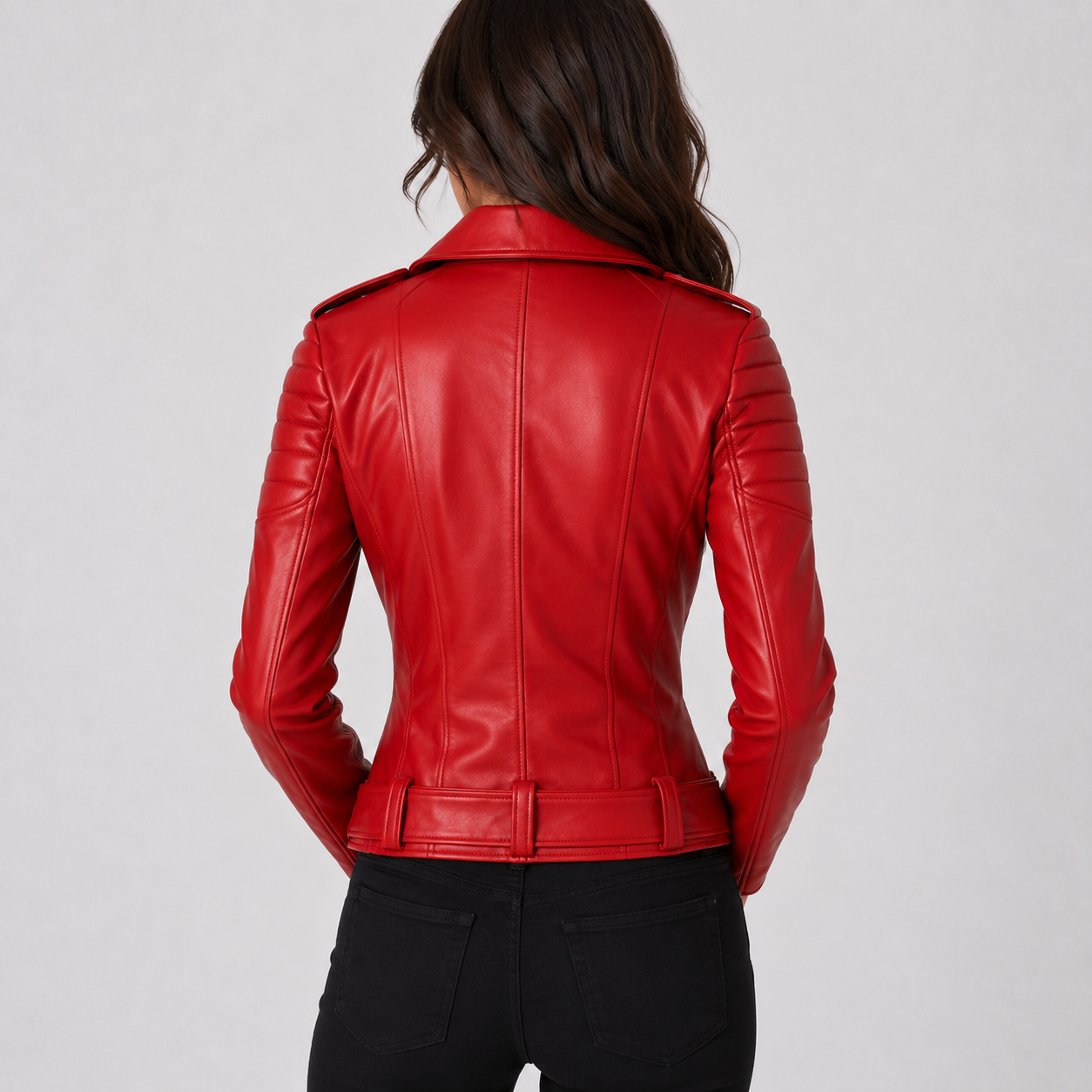 Scarlet Edge Women's Red Leather Biker Jacket