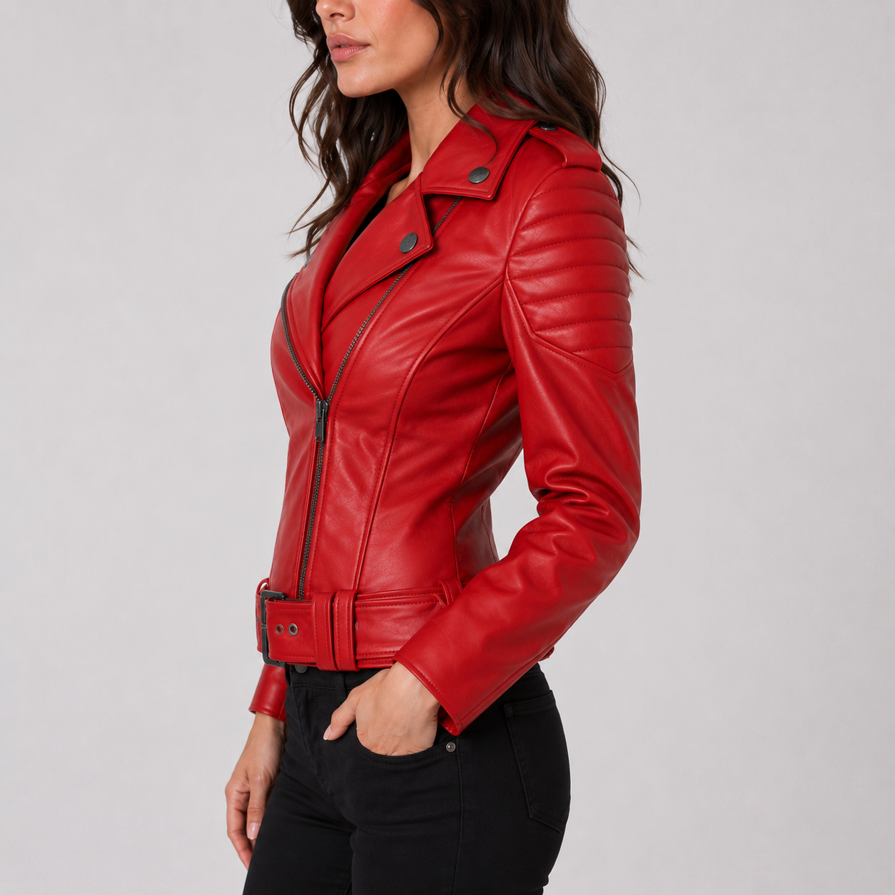 Scarlet Edge Women's Red Leather Biker Jacket