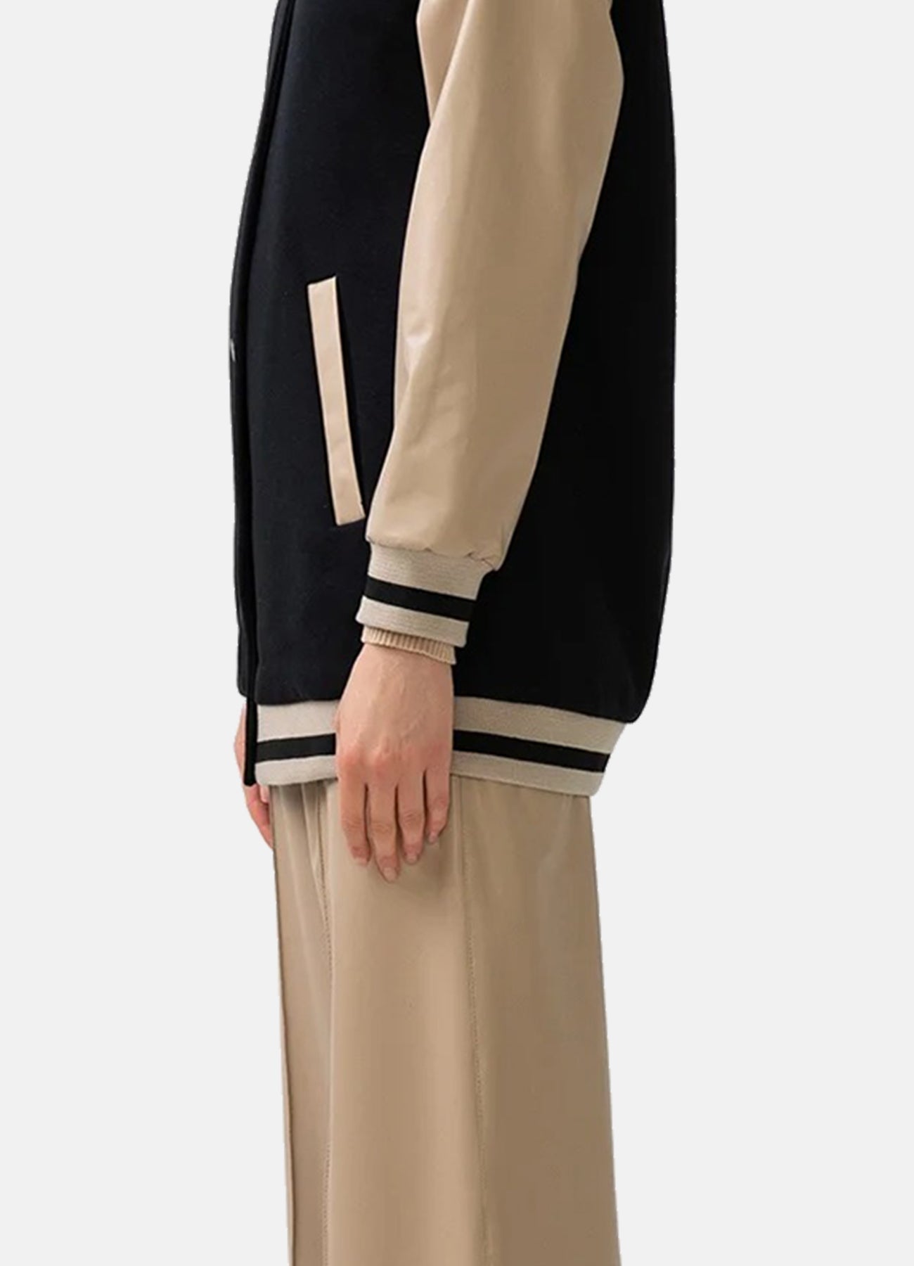 Women's Black and Beige Varsity Jacket