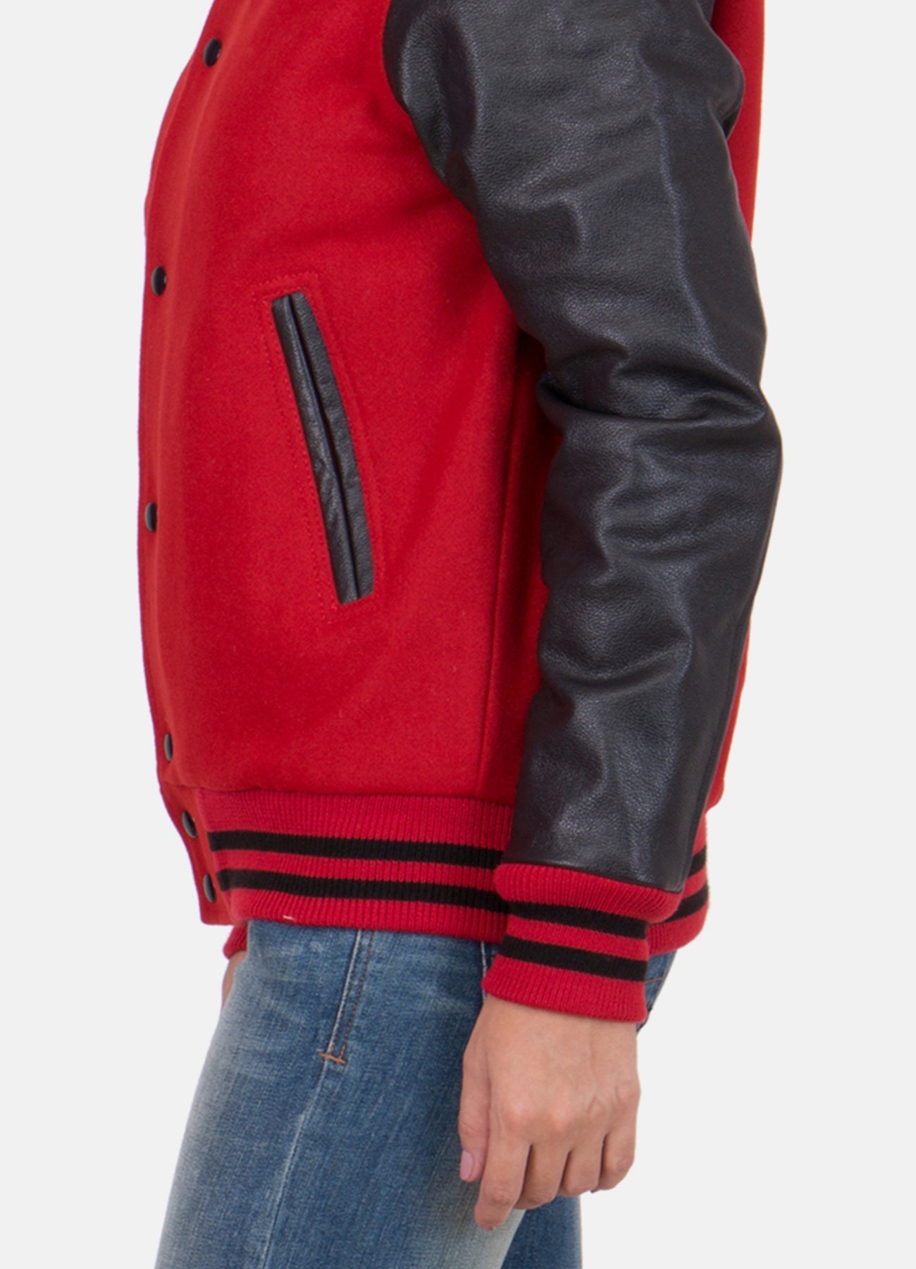 Women's Exclusive Red and Black Varsity Jacket