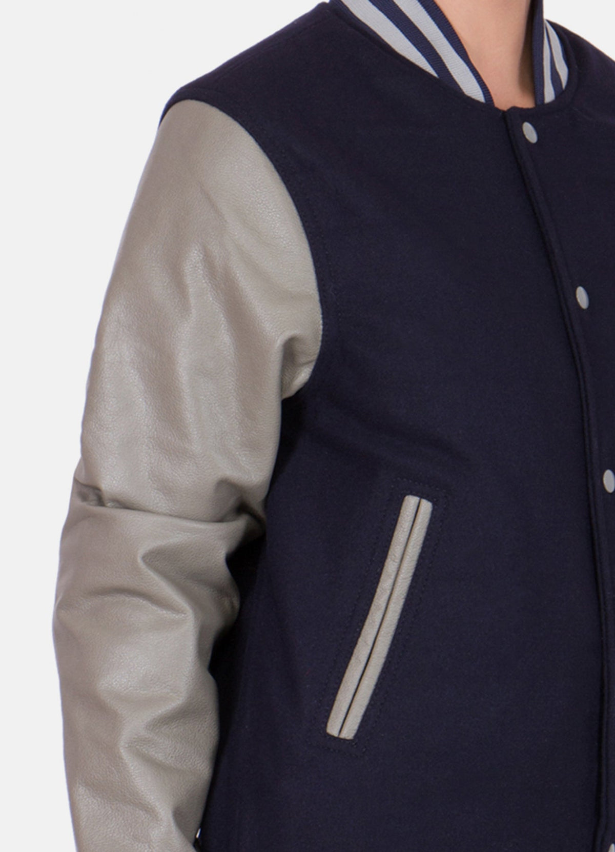 Women's Dark Blue and Grey Varsity Jacket