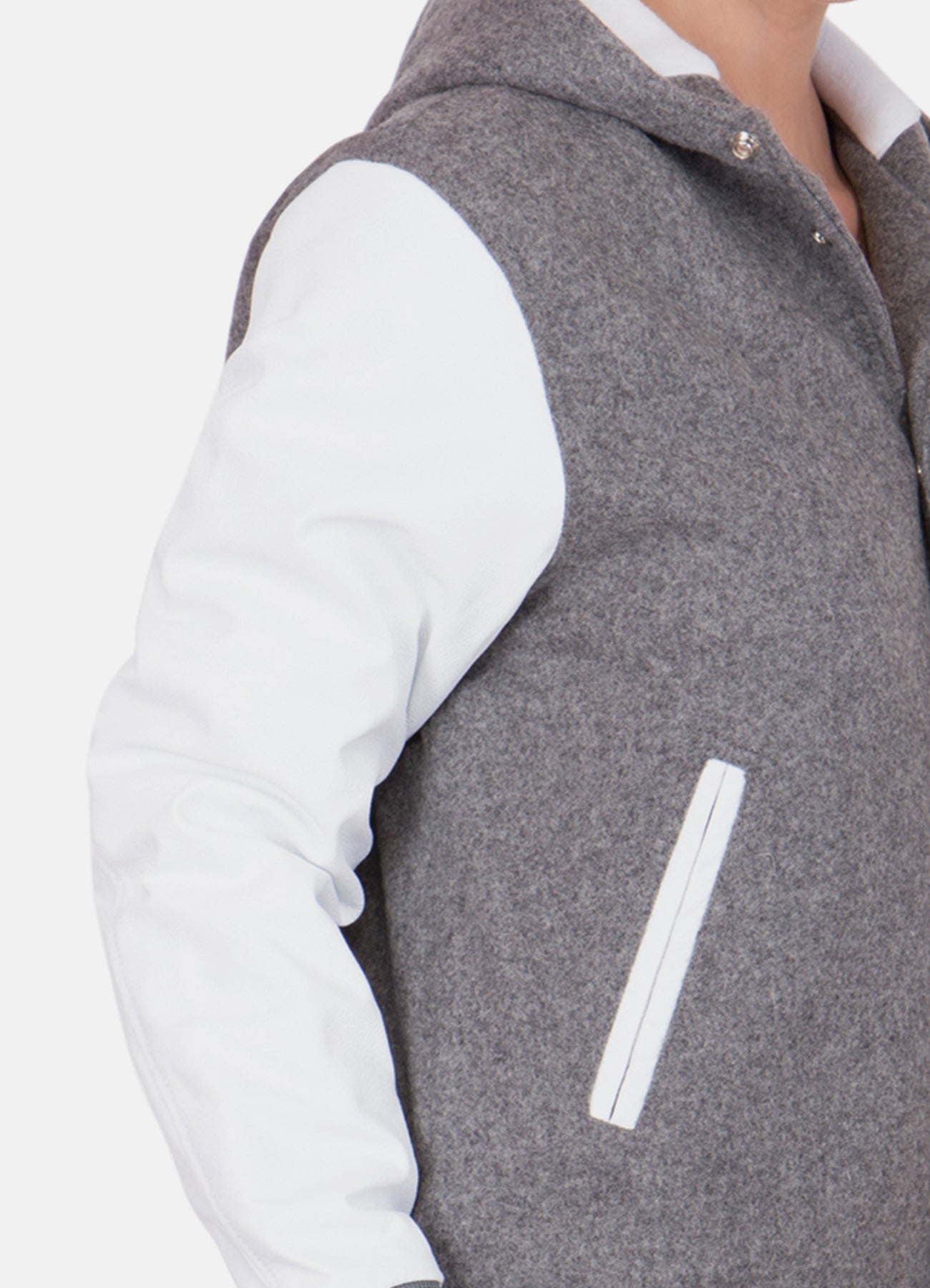 Women's Grey and White Hooded Varsity Jacket