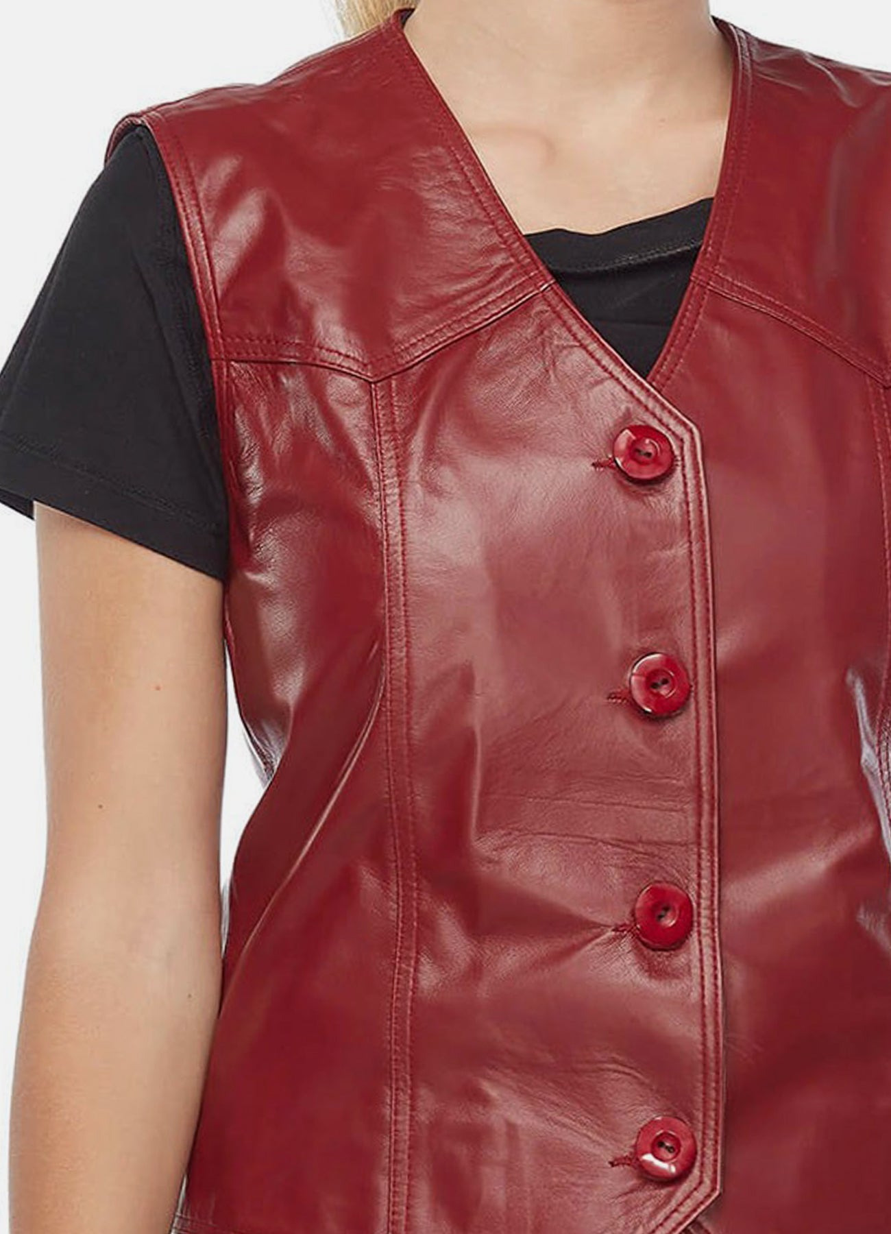 Women's Bright Red Biker Leather Vest