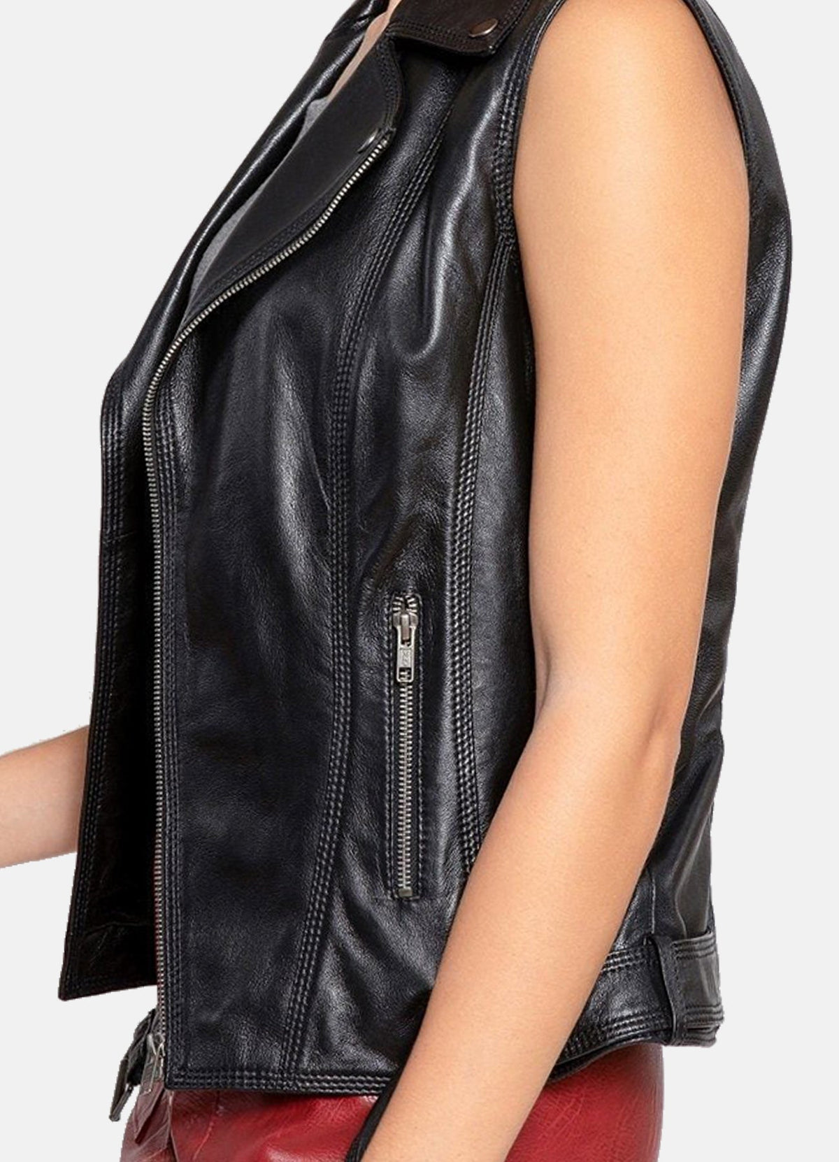 Women's Shiny Black Biker Leather Vest
