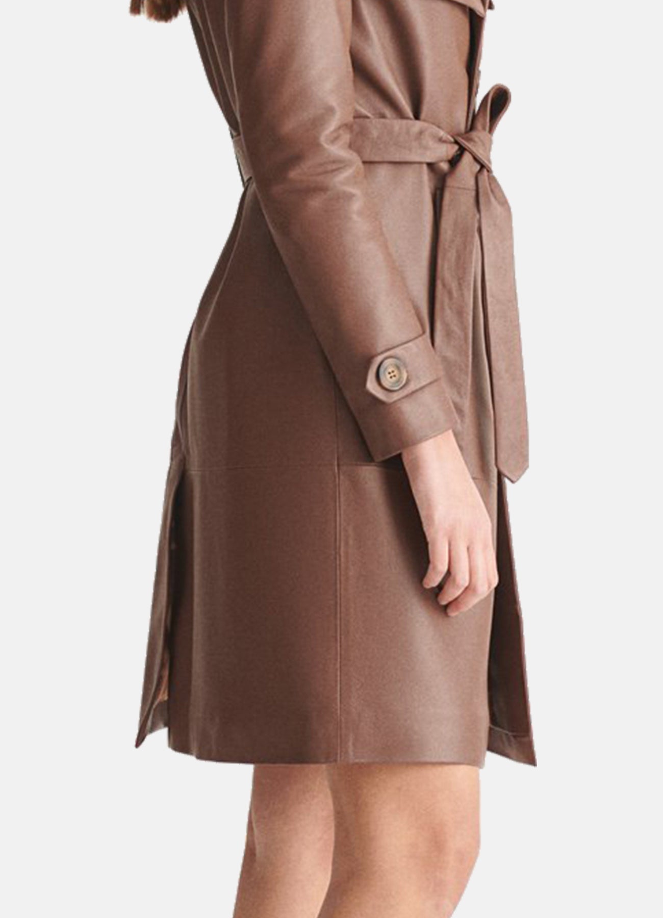 Women's Modern Brown Trench Leather Coat