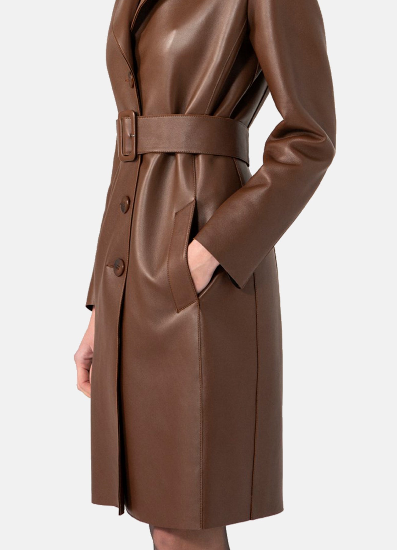 Women's Choco Brown Trench Leather Coat