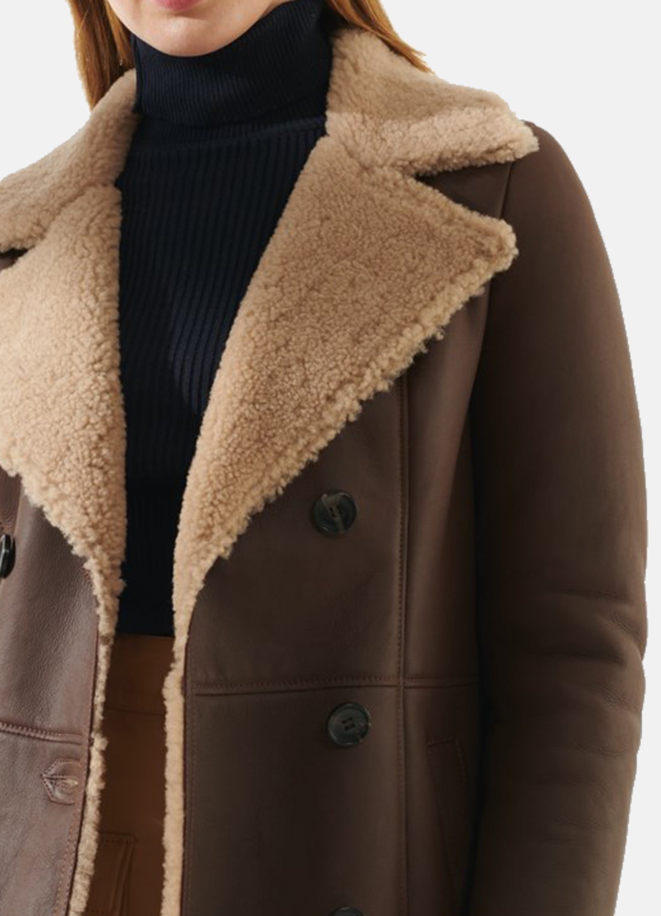 Women's Soft Brown Shearling Leather Coat