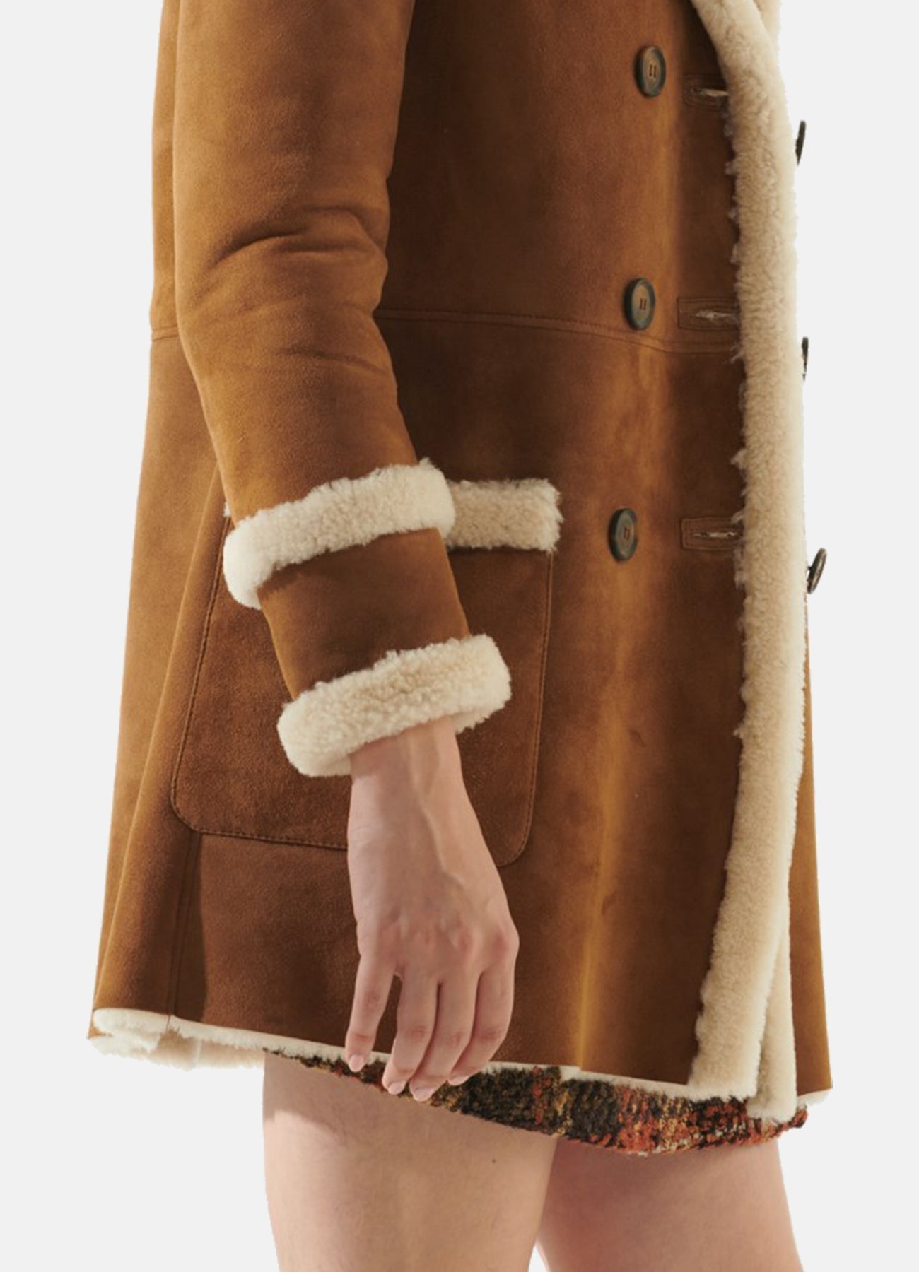 Women's Casual Tan Shearling Leather Coat
