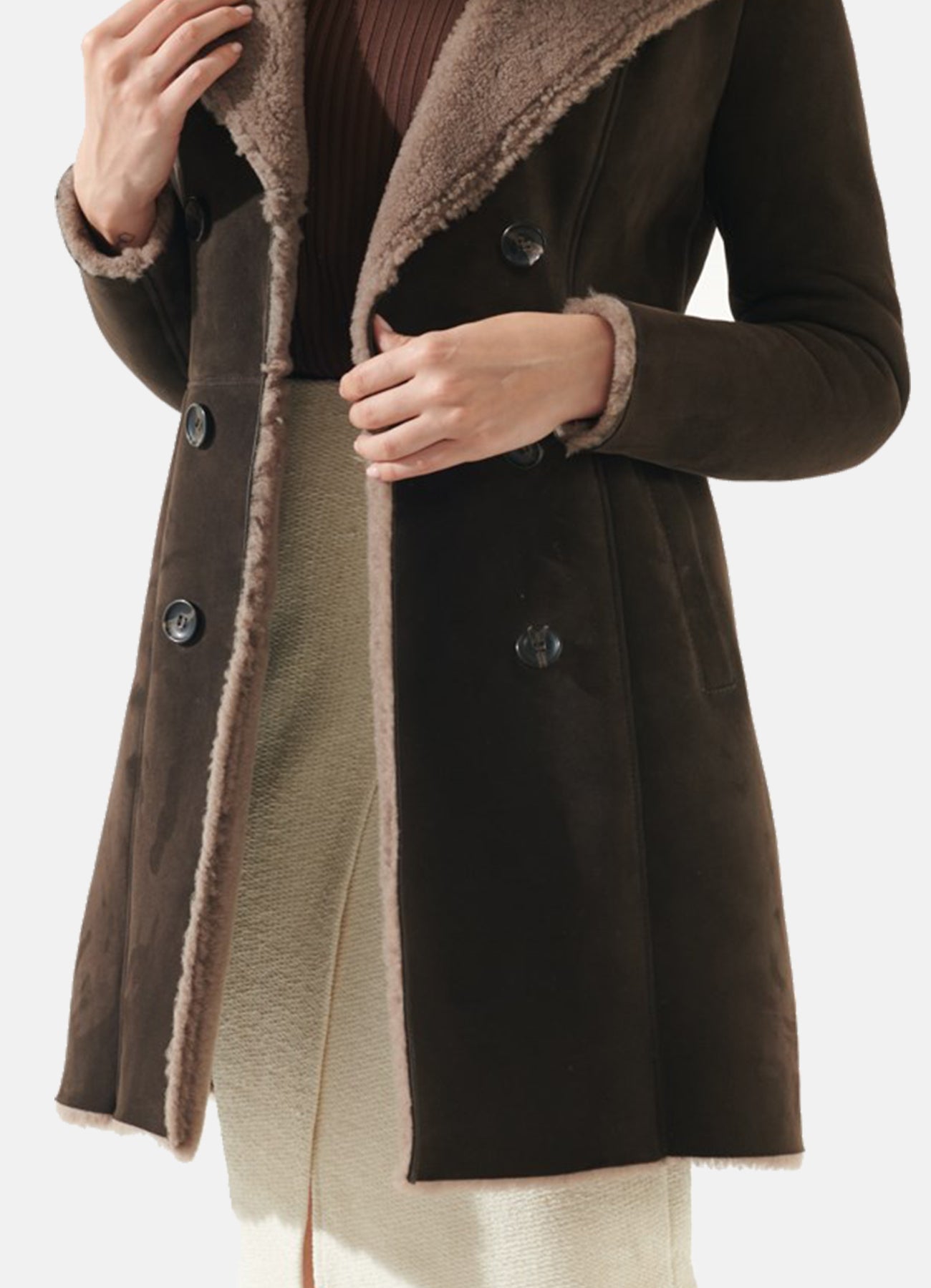 Women's Dark Brown Shearling Leather Coat