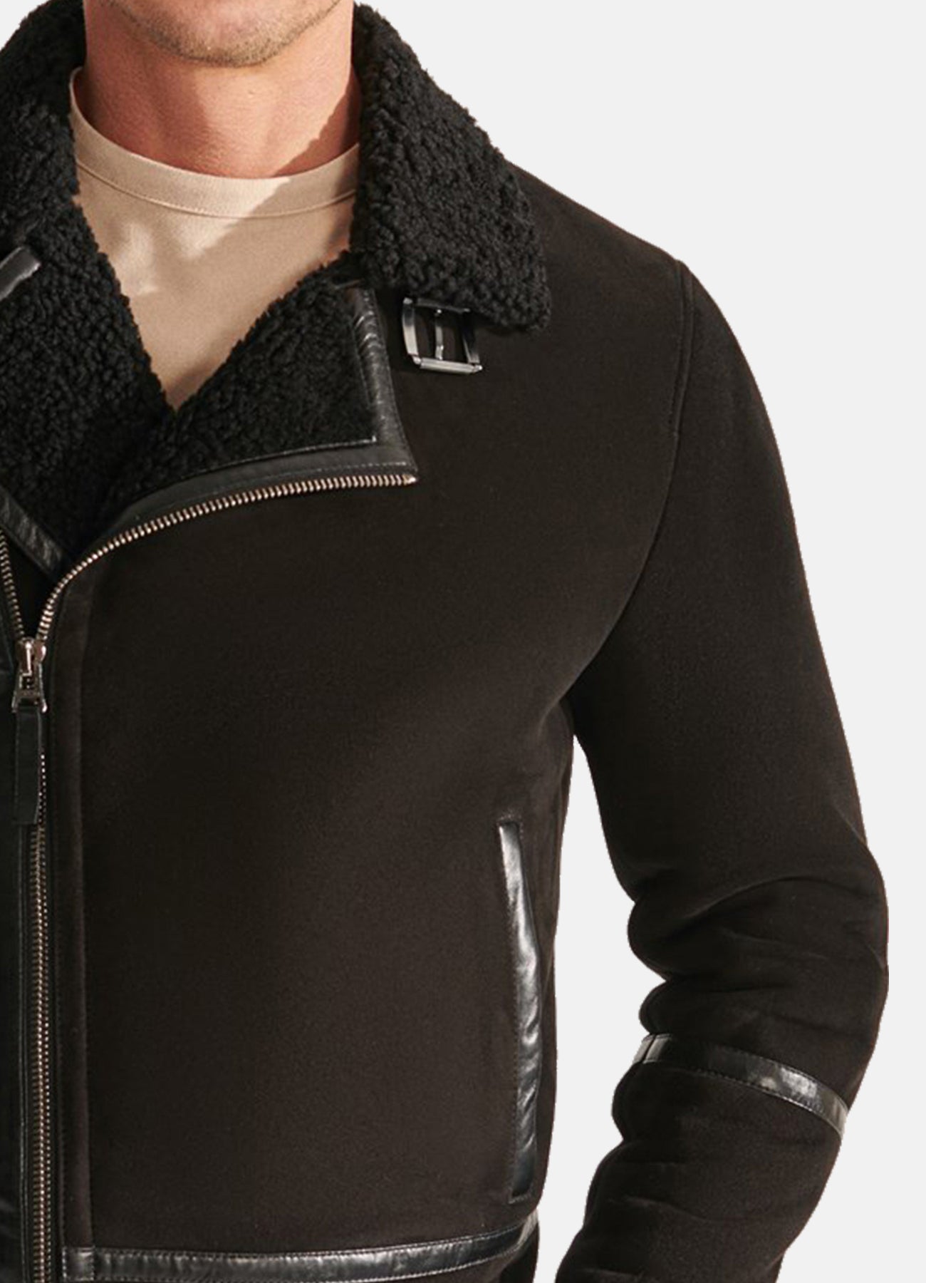 Men's Midnight Black Suede Shearling Leather Jacket