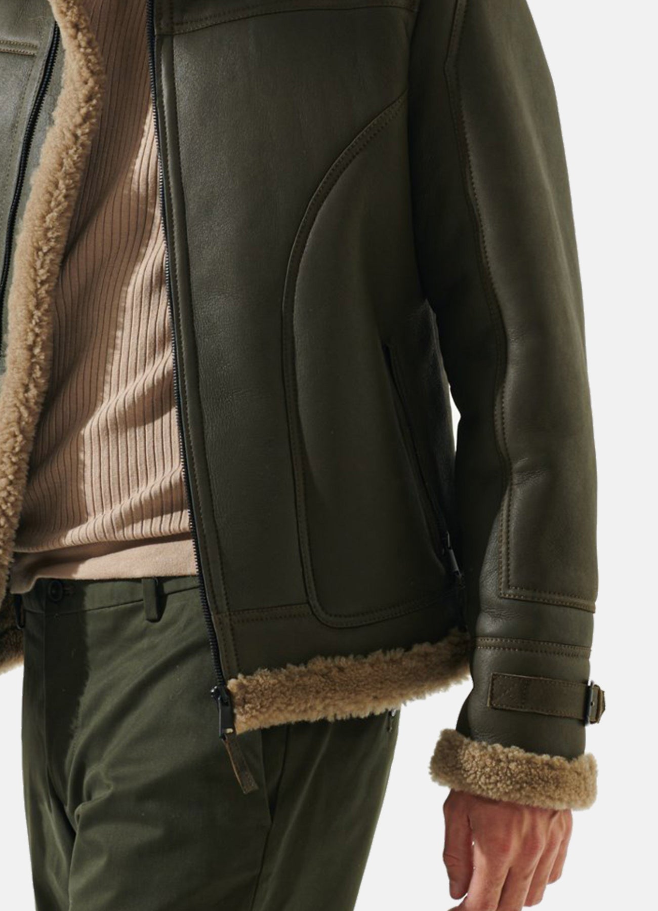 Men's Moss Green Shearling Leather Jacket