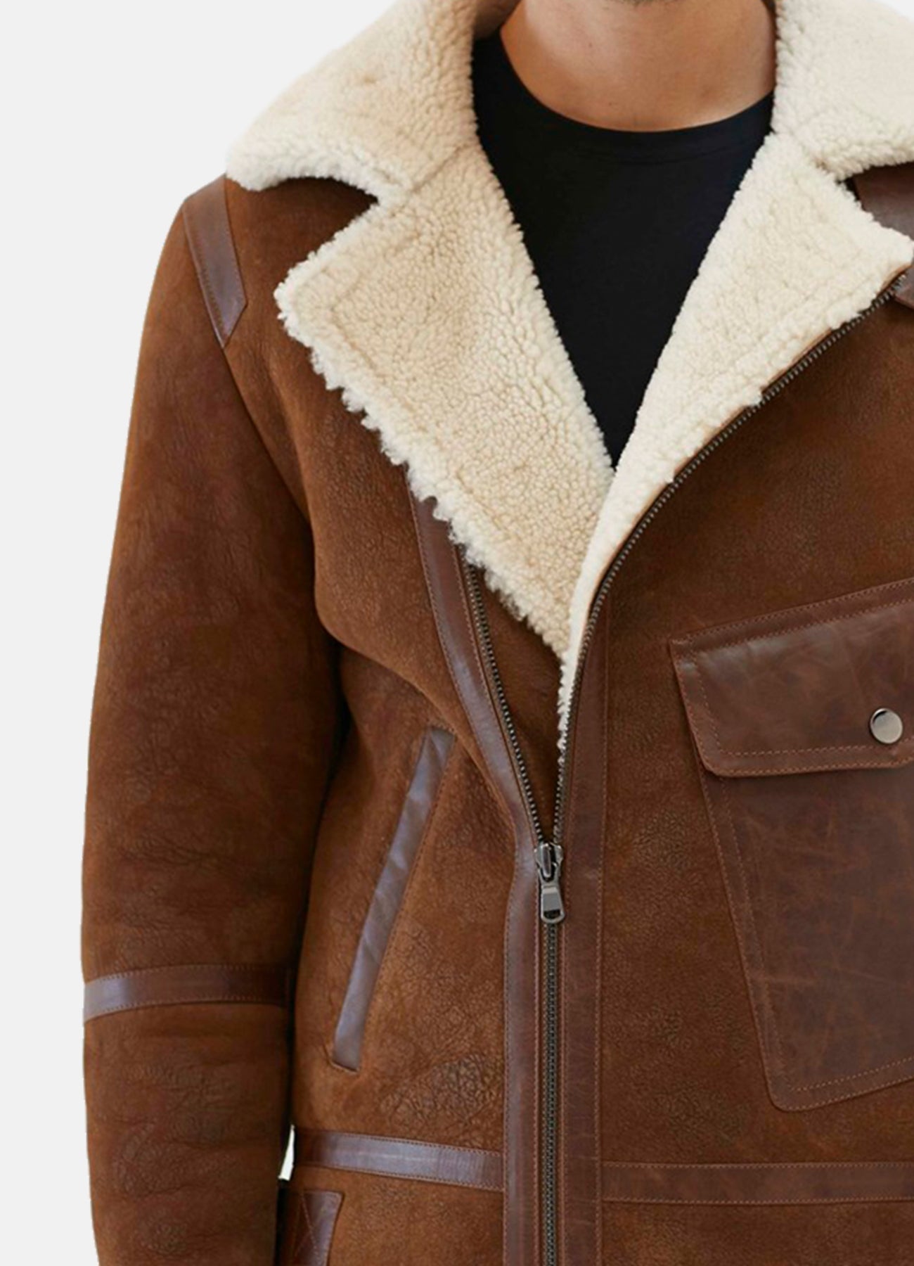 Men's Aviator Brown and White Shearling Leather Jacket