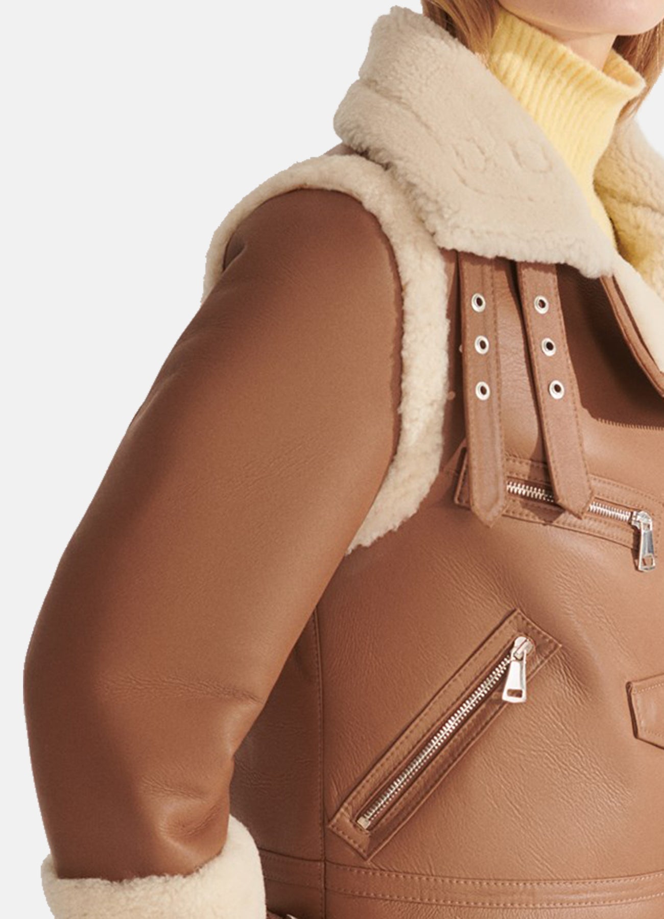 Women's Sports Brown Shearling Leather Jacket