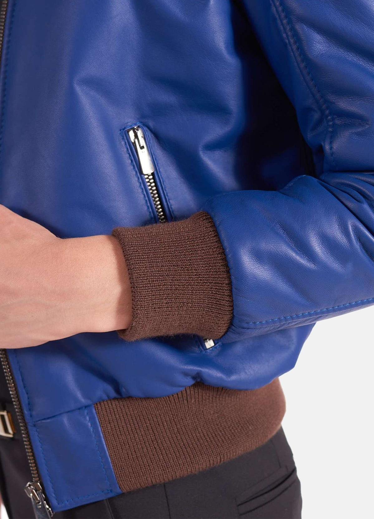 Women's Classic Blue Leather Bomber Jacket