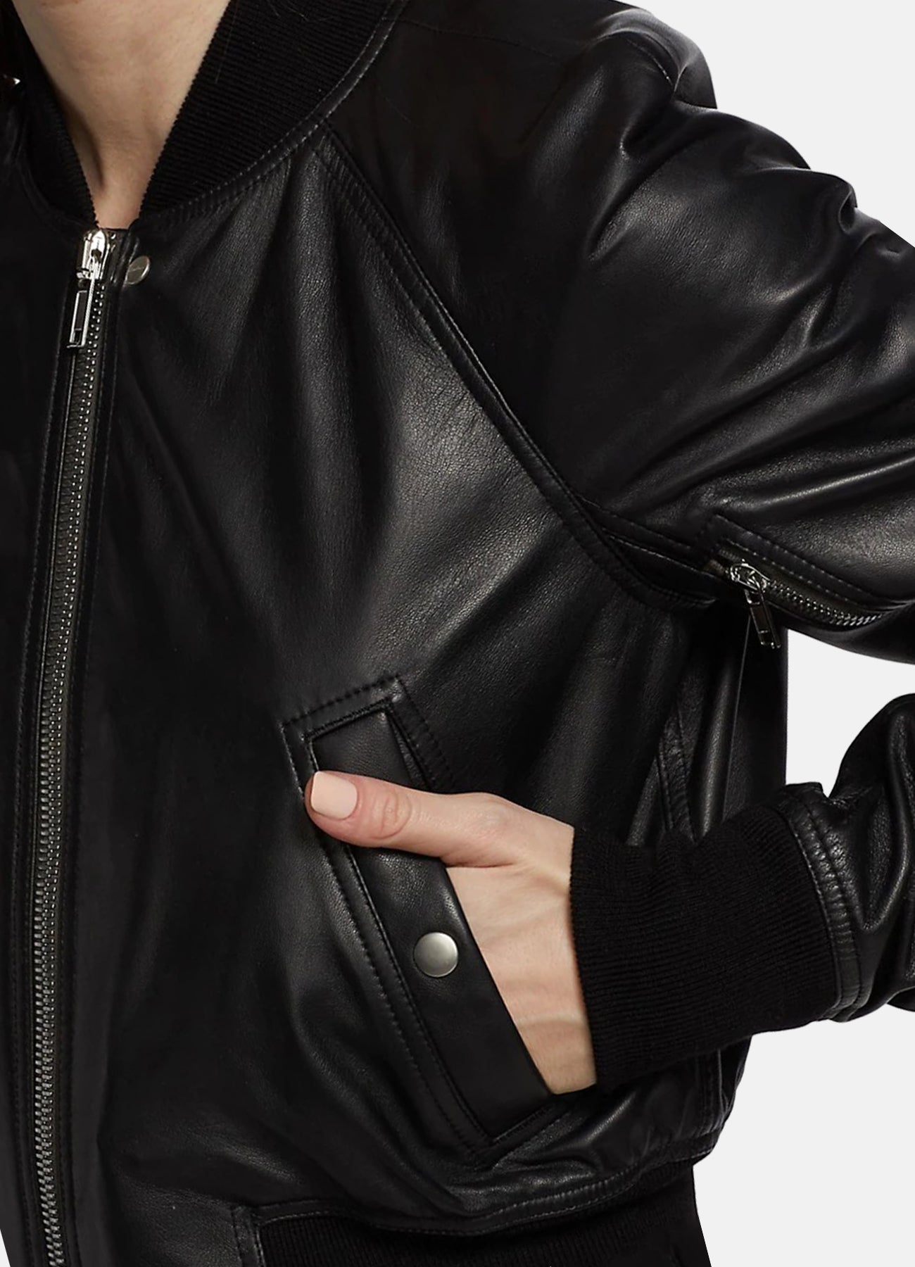 Women's Midnight Black Bomber Leather Jacket