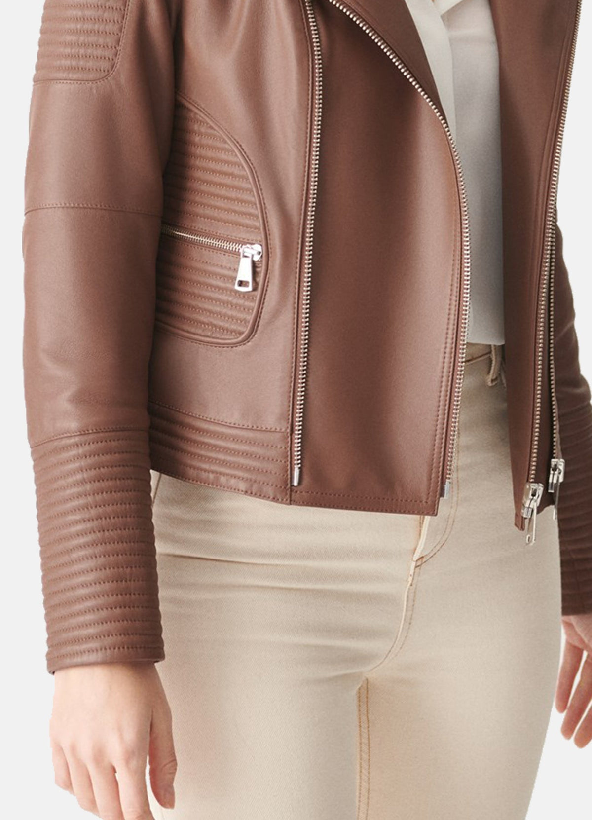 Women's Tan Brown Biker Leather Jacket