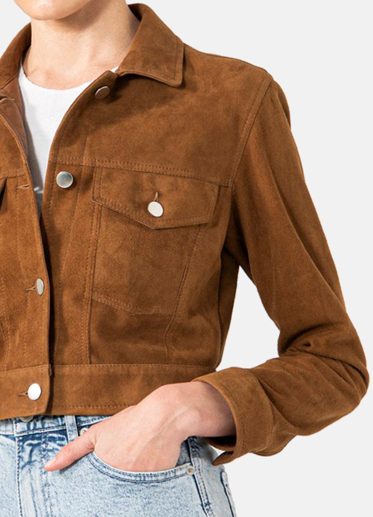 Women's Brown Short Length Suede Leather Jacket