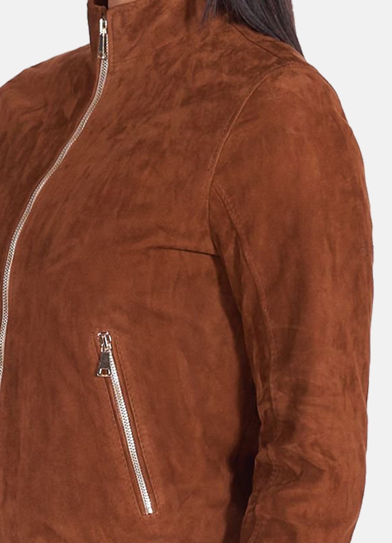 Women's Brown Bomber Suede Leather Jacket