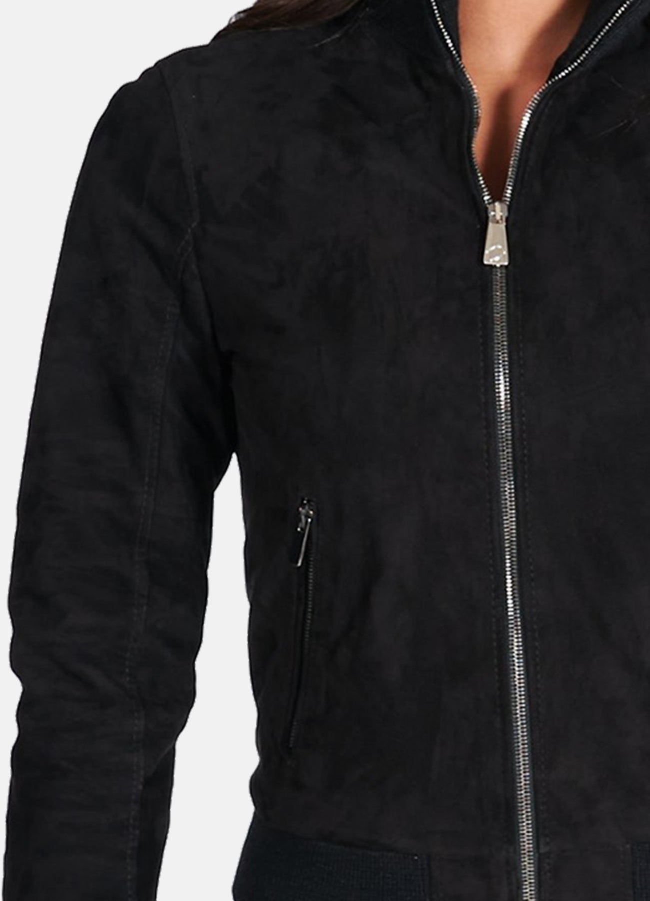 Women's Deep Black Suede Leather Jacket