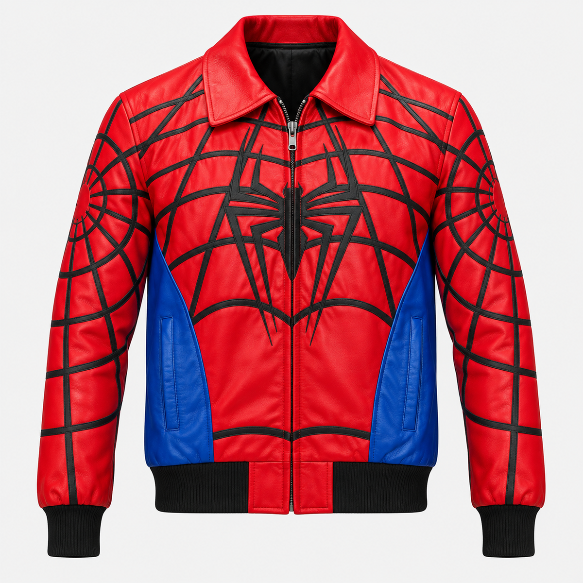 Spider-Man Inspired Red & Blue Web Men's Leather Jacket