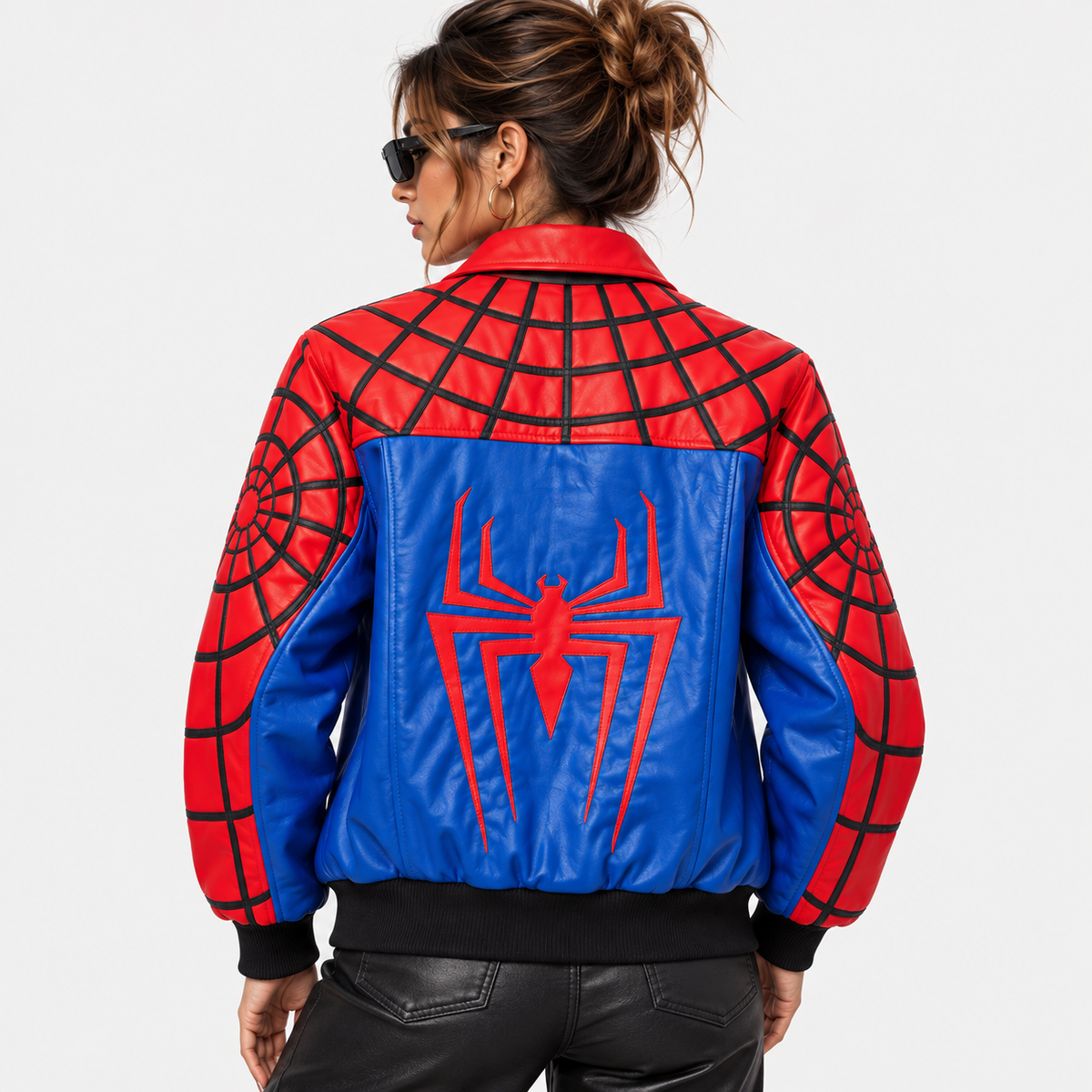 Spider-Man Inspired Red & Blue Web Women's Leather Jacket