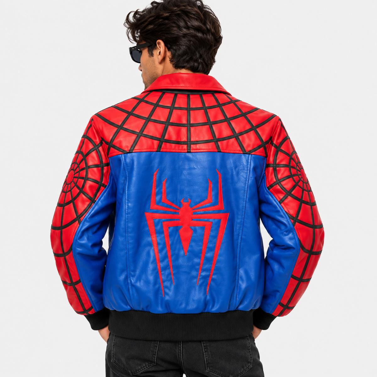 Spider-Man Inspired Red & Blue Web Men's Leather Jacket