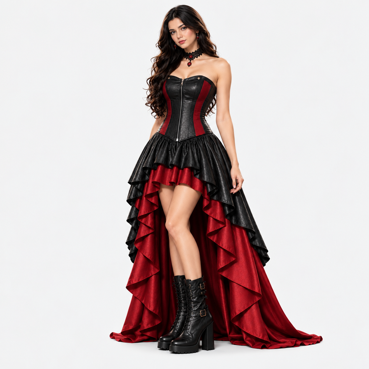 Gothic Vampire Couple Costume – Black & Red Leather Outfit
