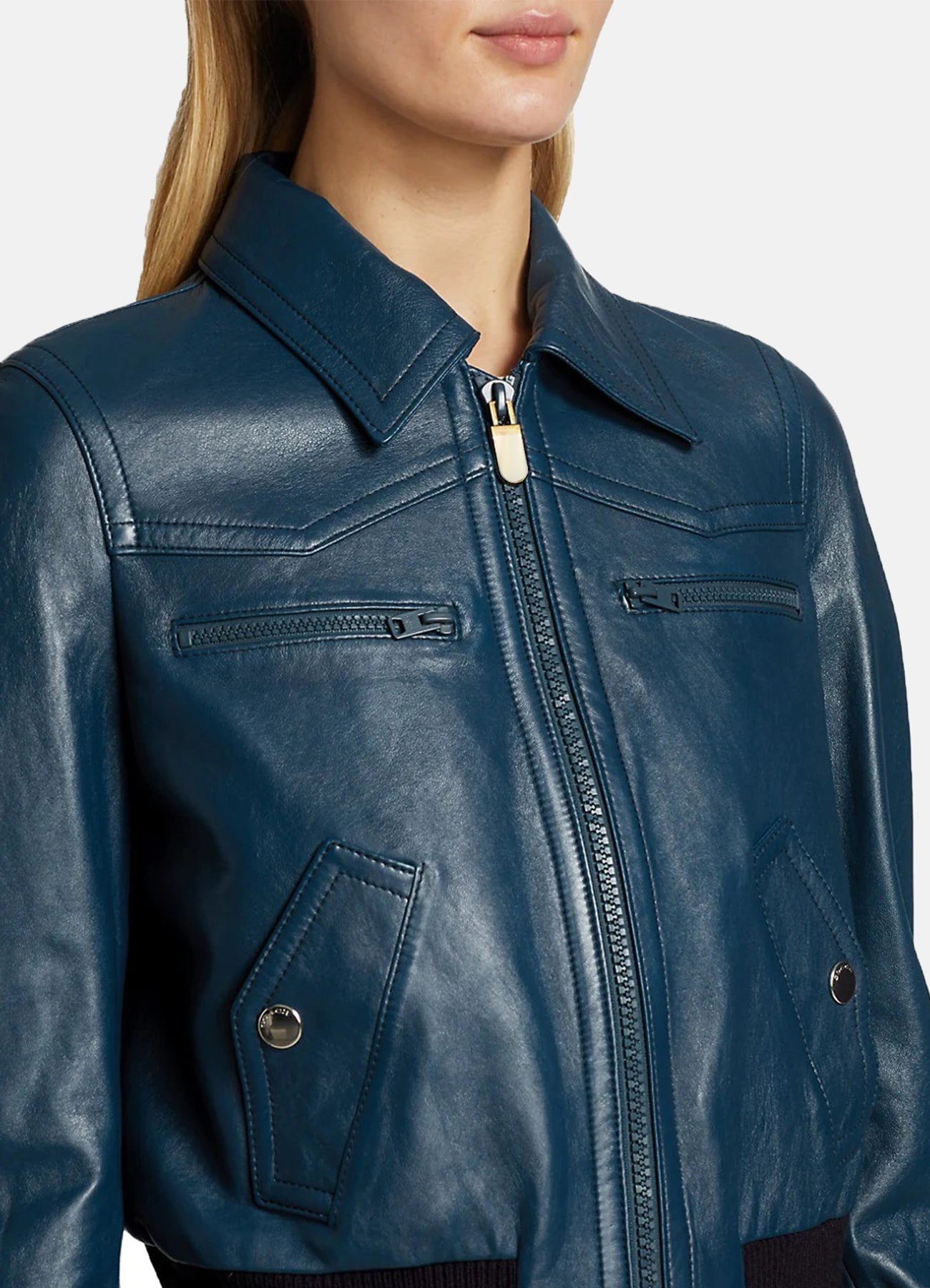 Women's Yale Blue Leather Bomber Jacket