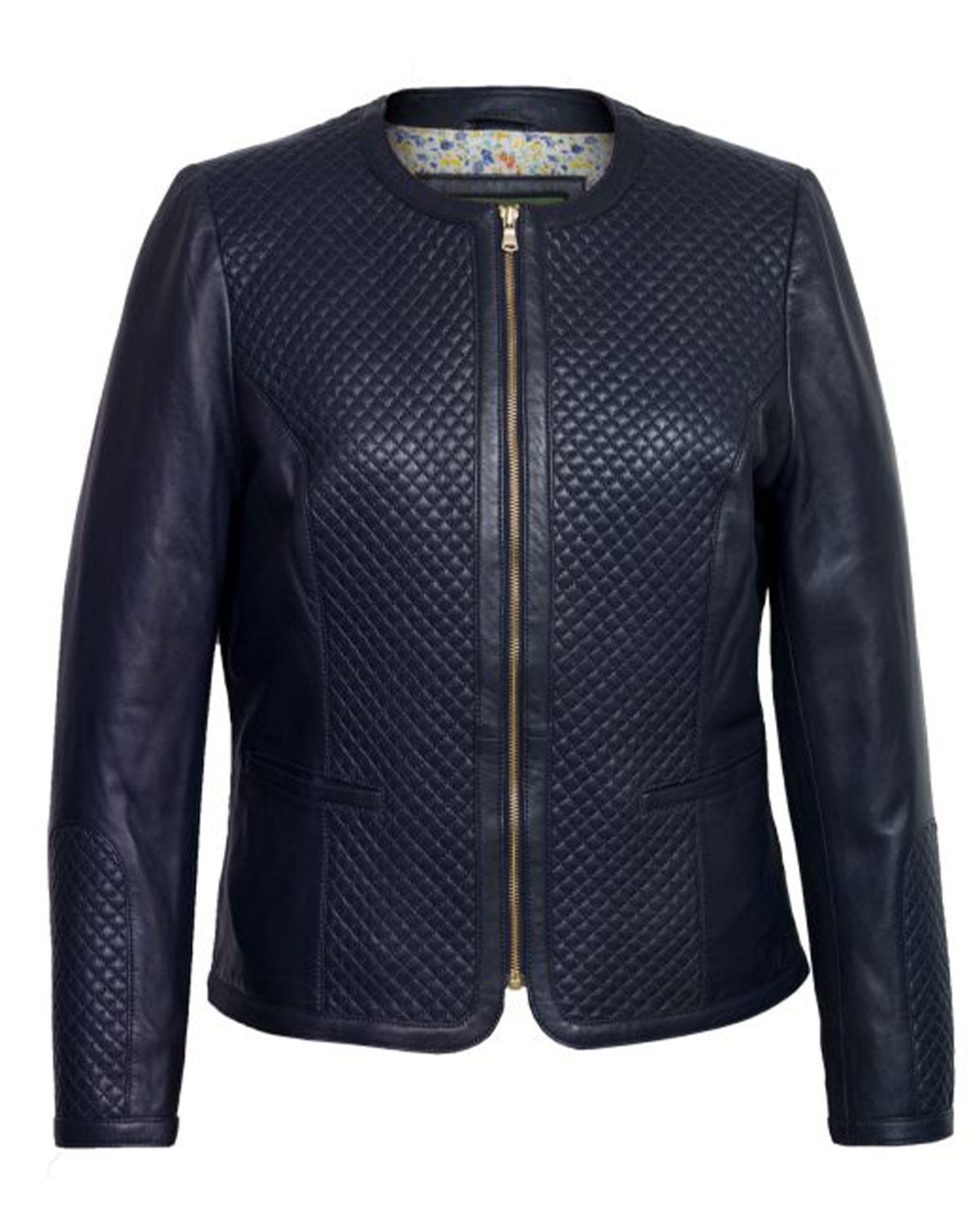 Women’s Navy Quilted Leather Jacket