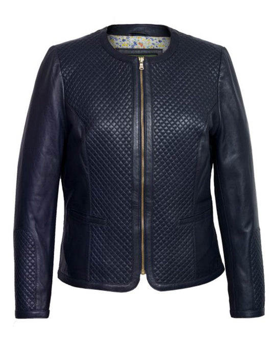 Women’s Navy Quilted Leather Jacket