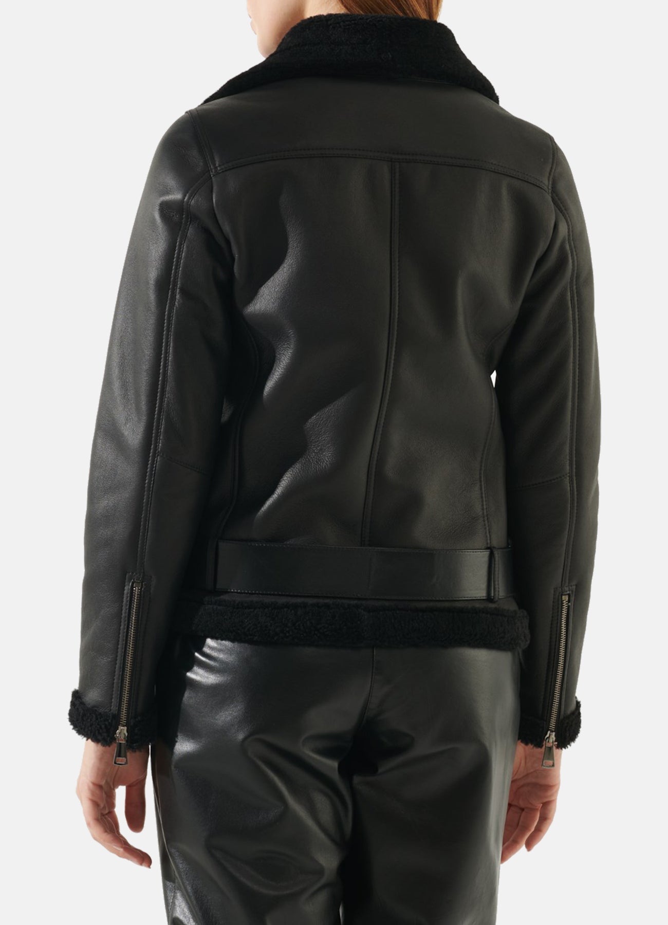 Women's Casual Black Shearling Leather Jacket