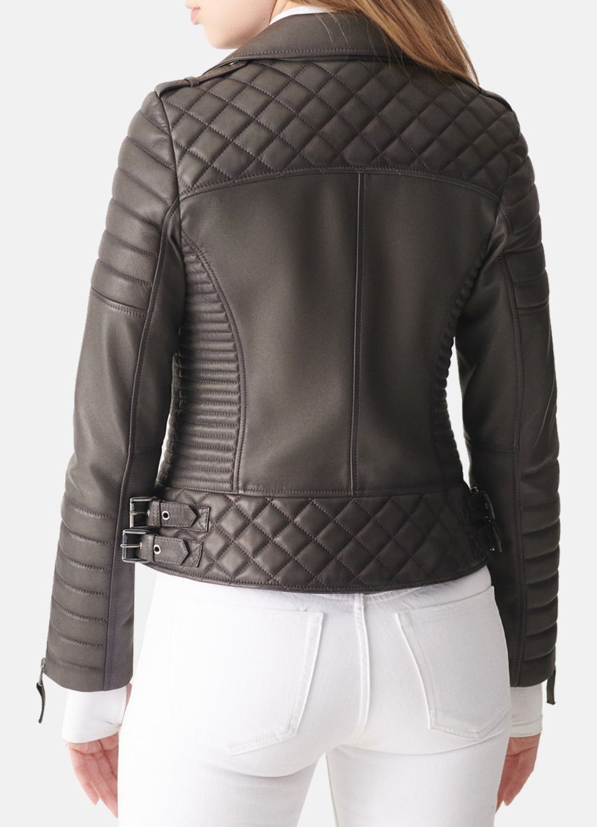Women's Padded Black Biker Leather Jacket