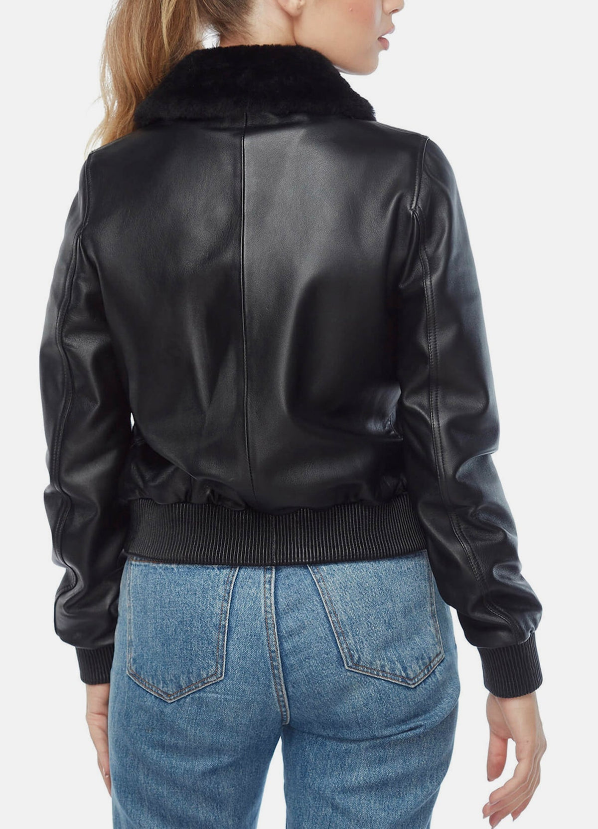 Women's Jet Black Bomber Leather Jacket
