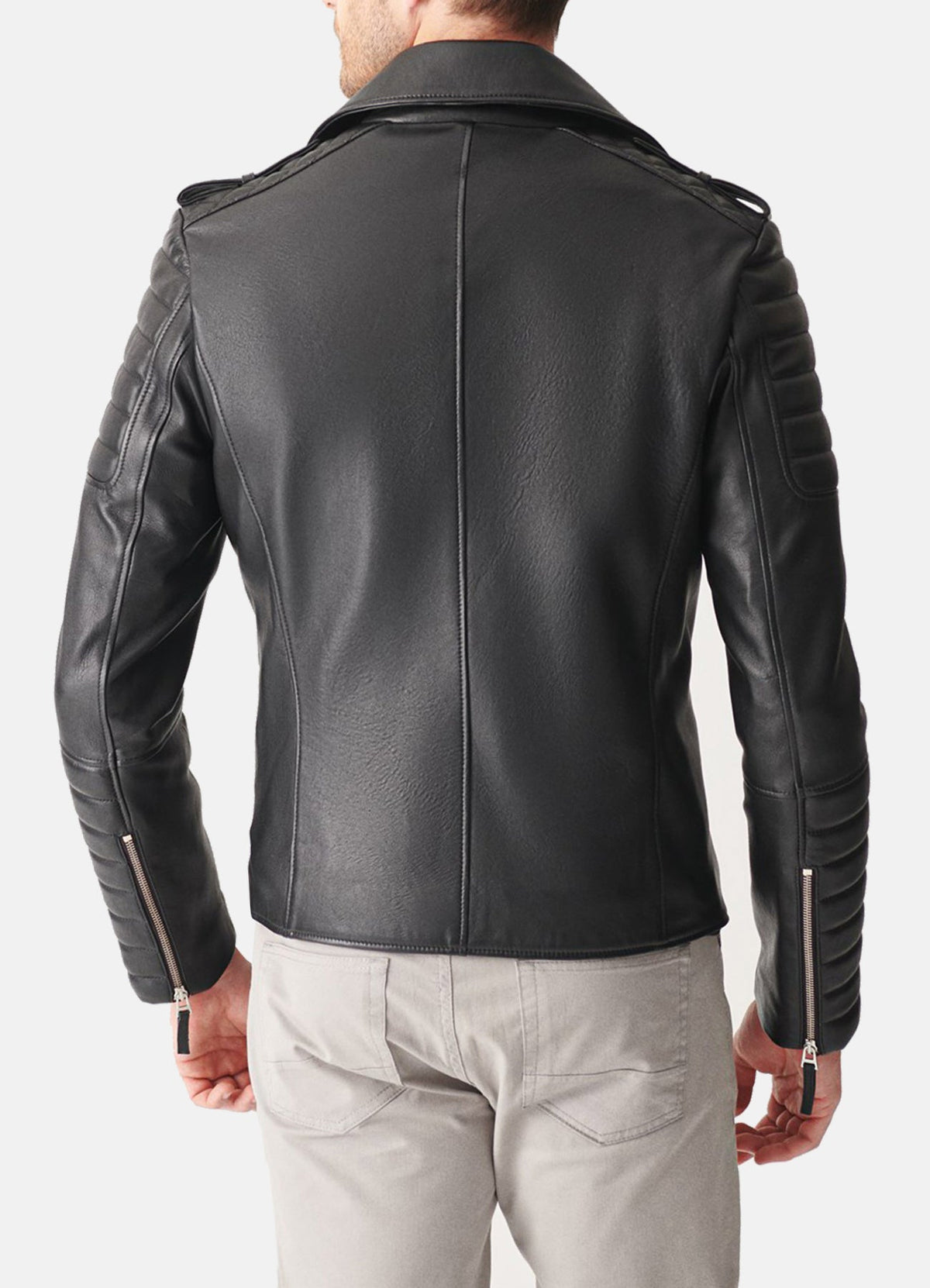 Men's Quilted Charcoal Black Biker Leather Jacket