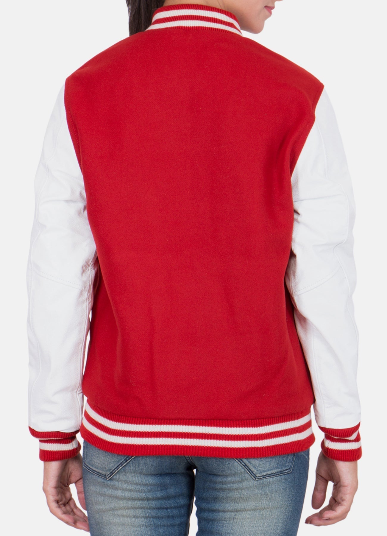 Women's Classic Red and White Varsity Jacket