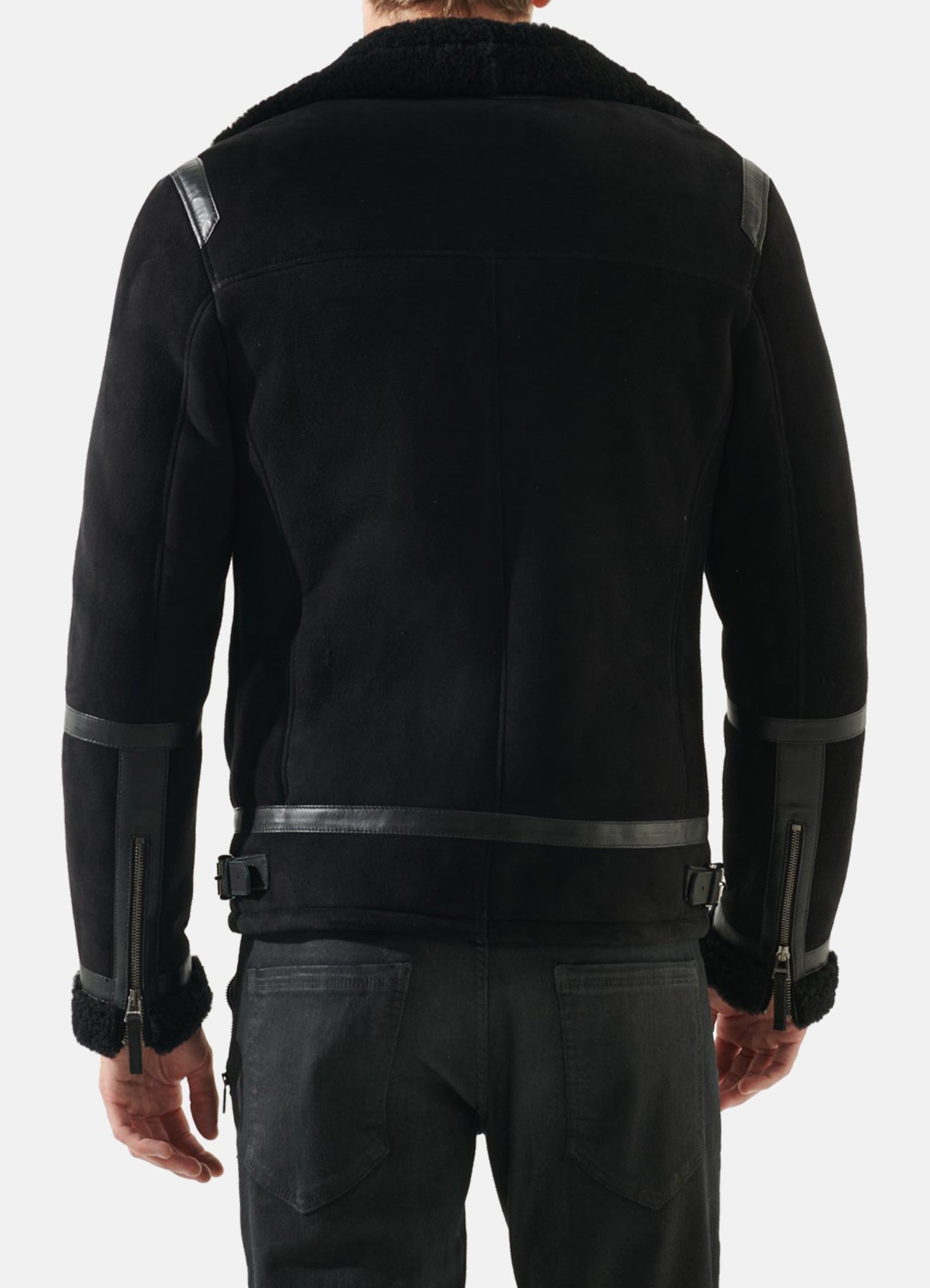 Men's Deep Black Shearling Leather Jacket