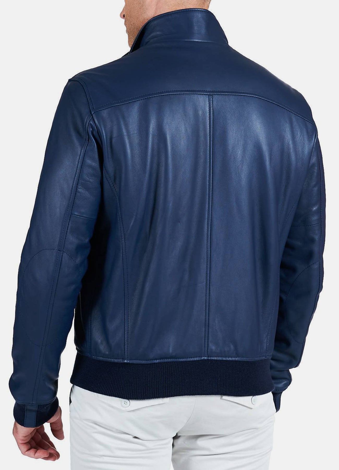 Men's Shiny Blue Bomber Leather Jacket