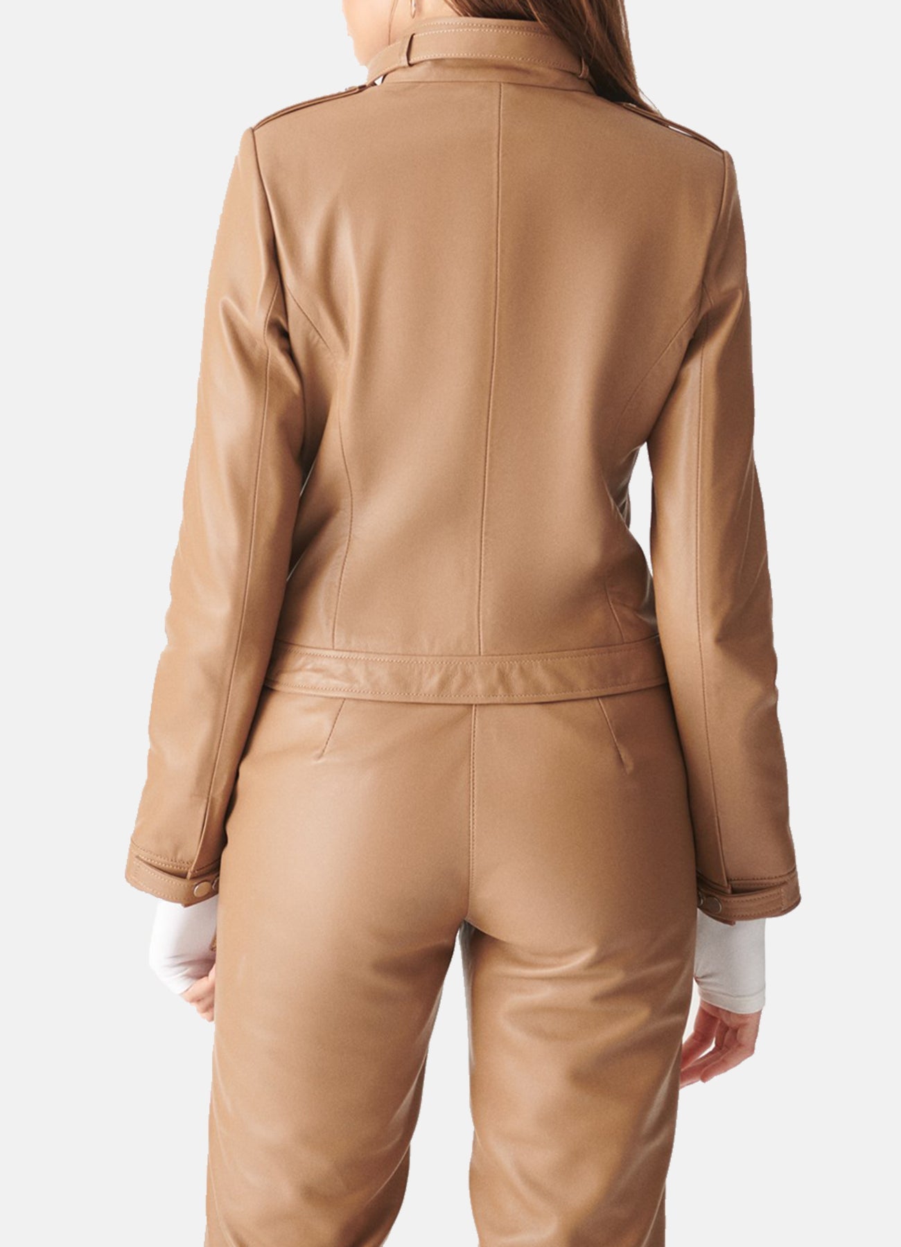 Women's Tan Sports Biker Leather Jacket