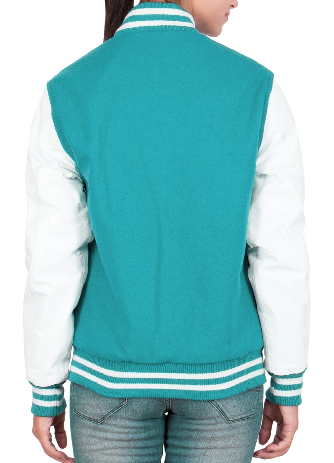 Women's Cyan and White Varsity Jacket