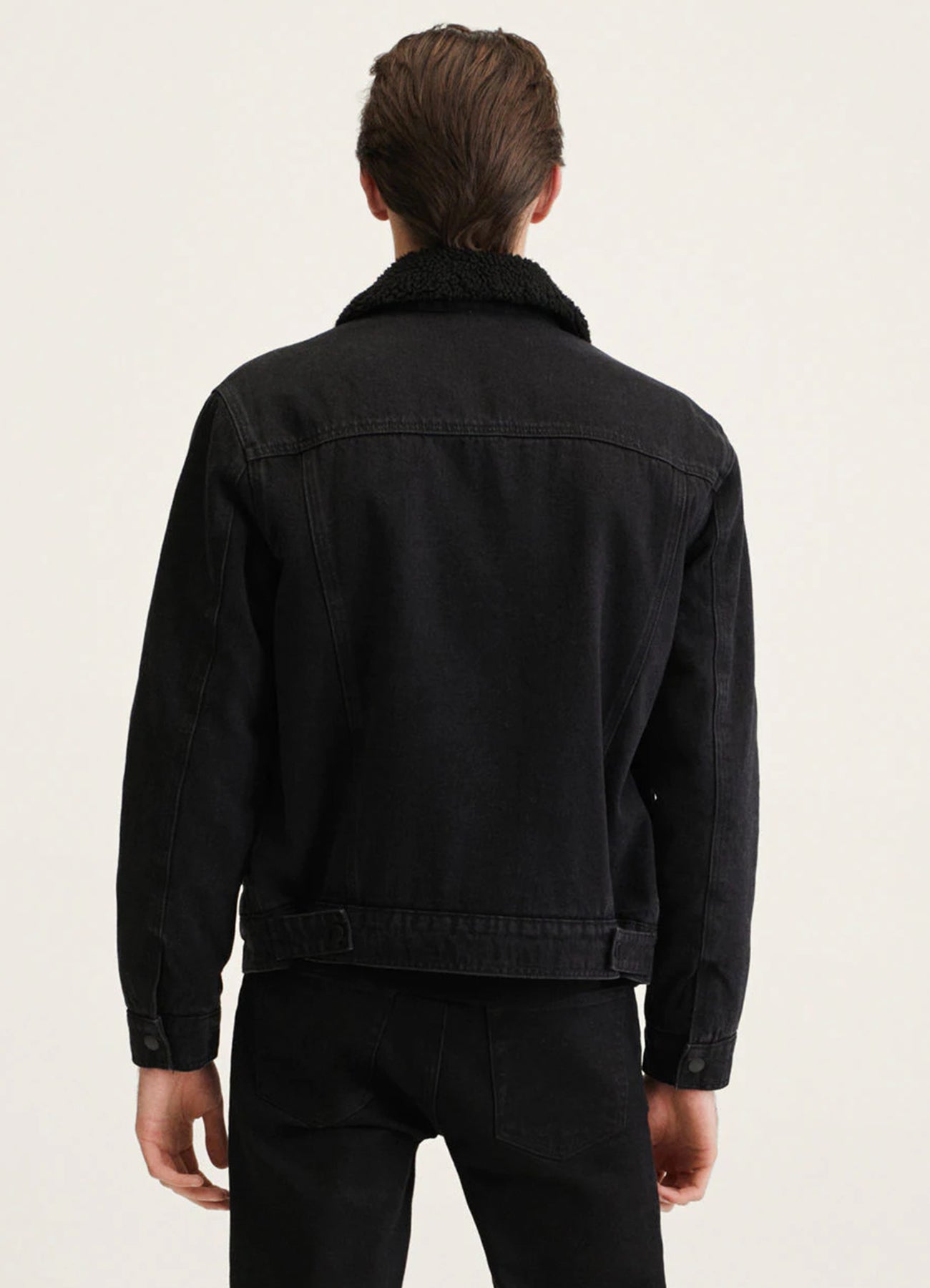 Men's Deep Black Denim Shearling Jacket