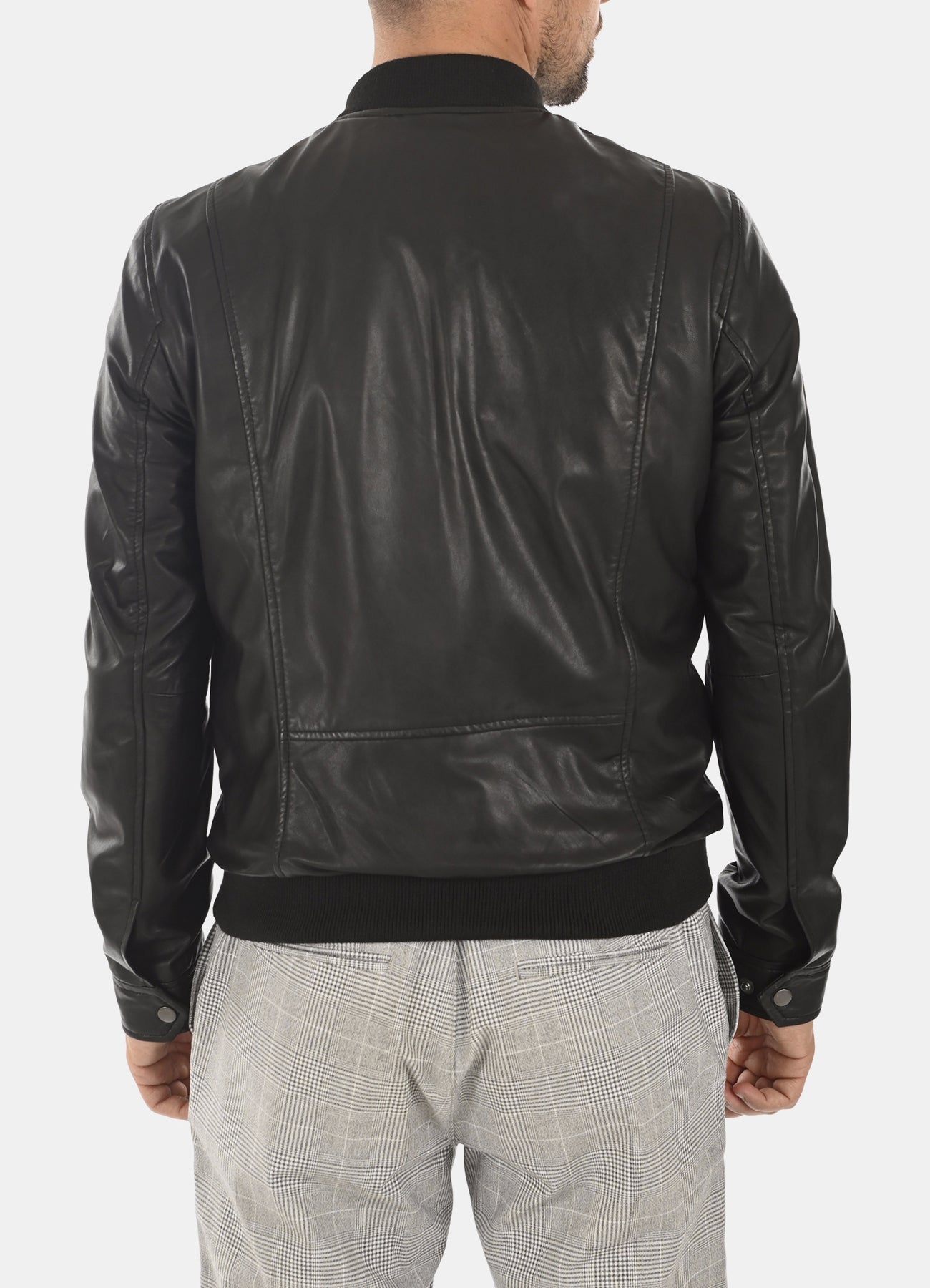 Men's Deep Black Bomber Leather Jacket