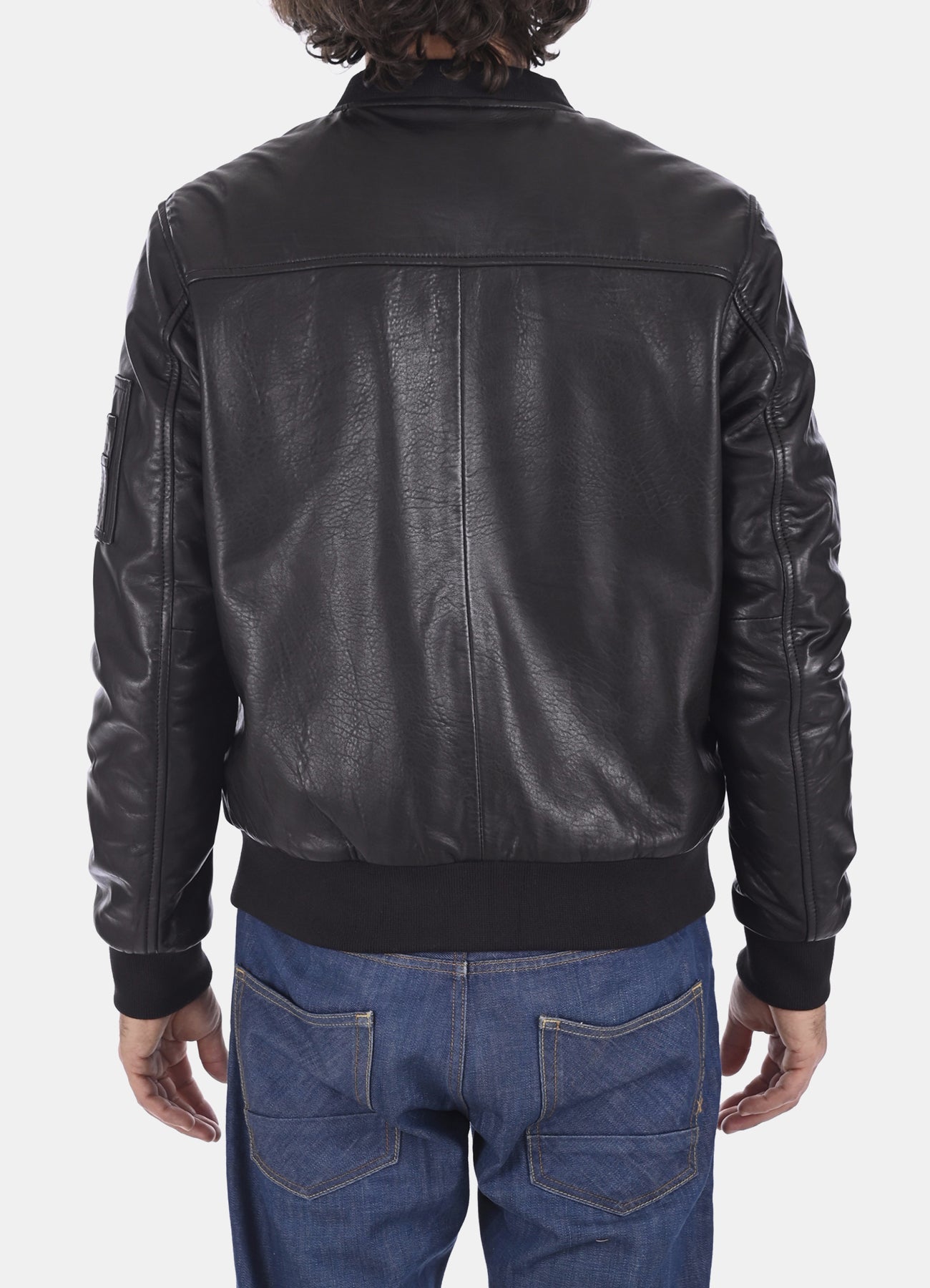 Men's Ink Black Bomber Leather Jacket
