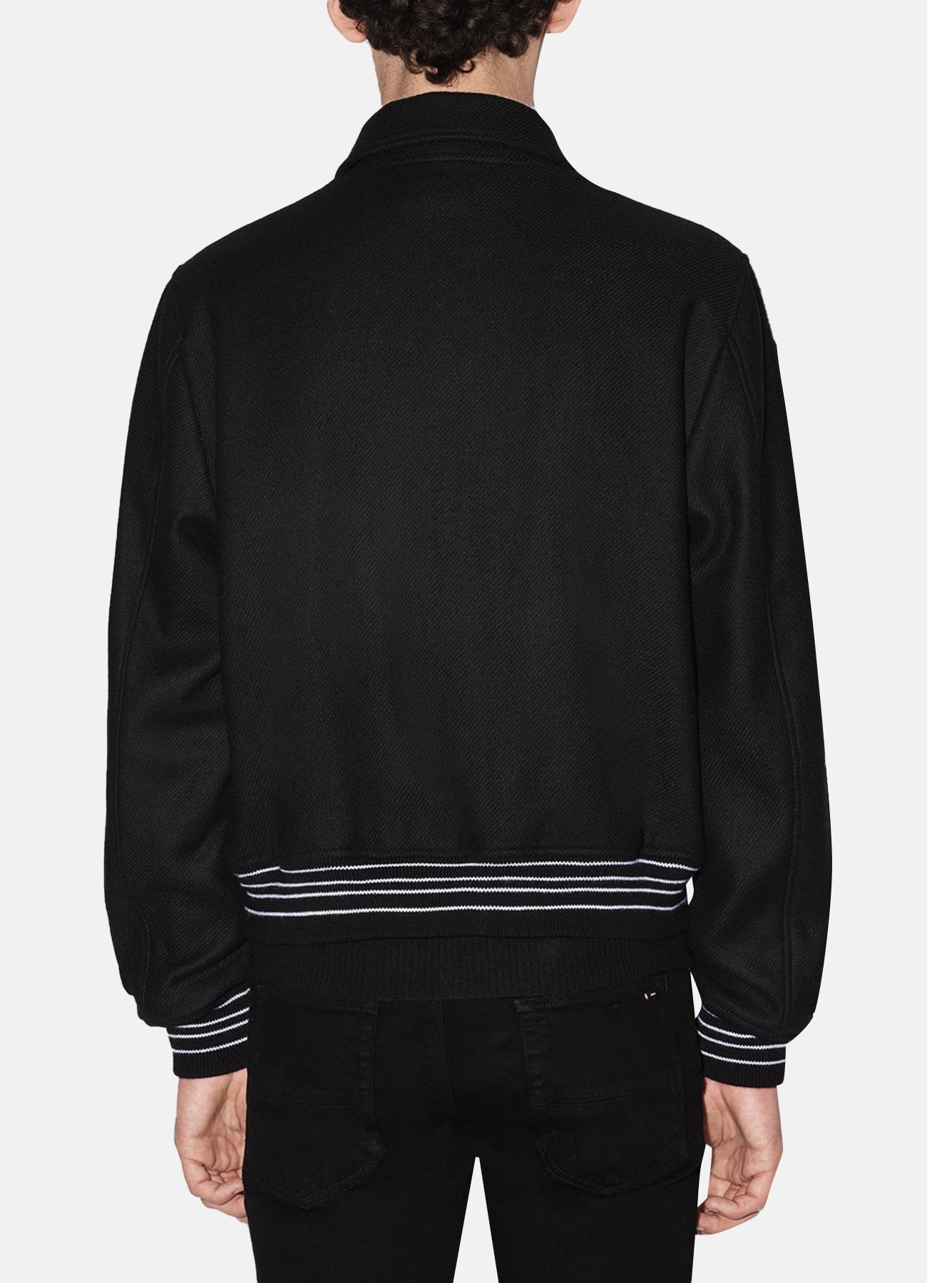 Men's Deep Black Bone Design Varsity Jacket