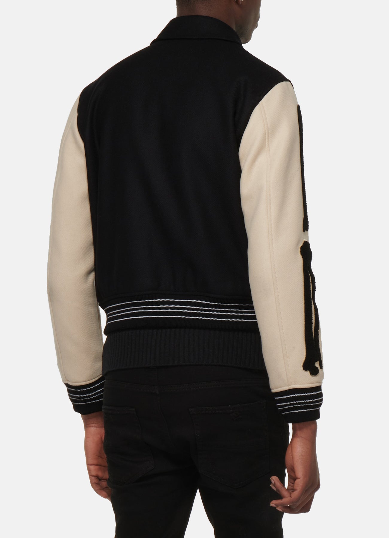 Men's Black and Beige Bone Design Varsity Jacket