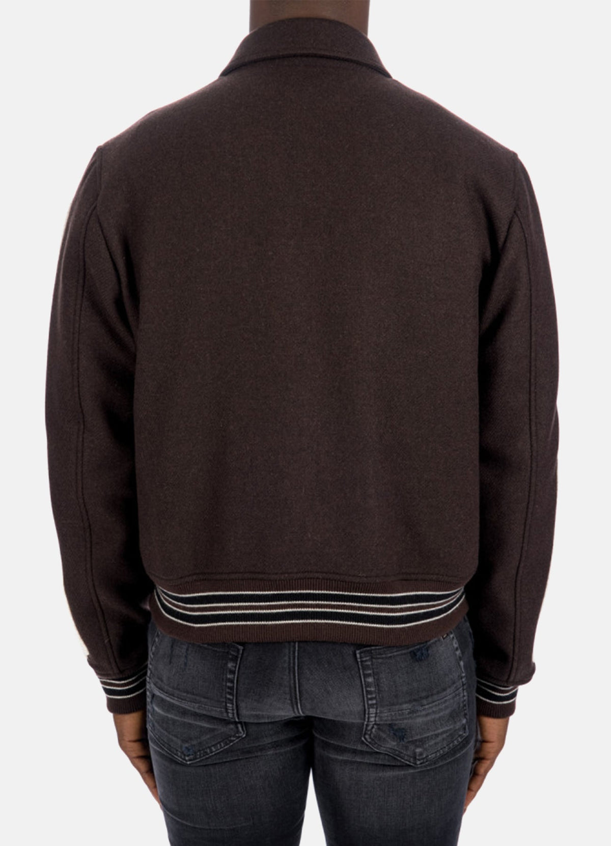 Men's Dark Brown Bone Design Varsity Jacket