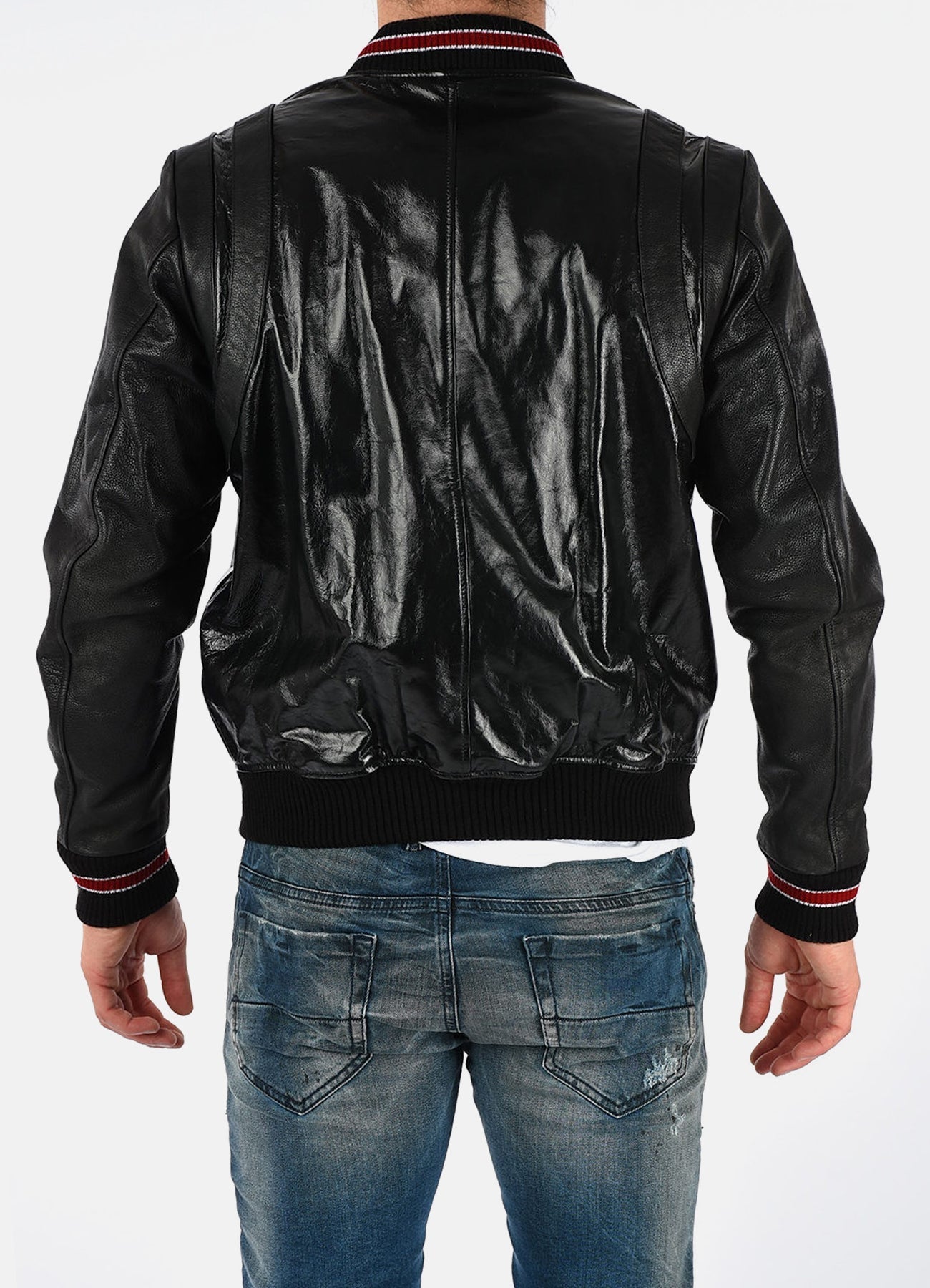 Men's Shiny Black Varsity Leather Jacket