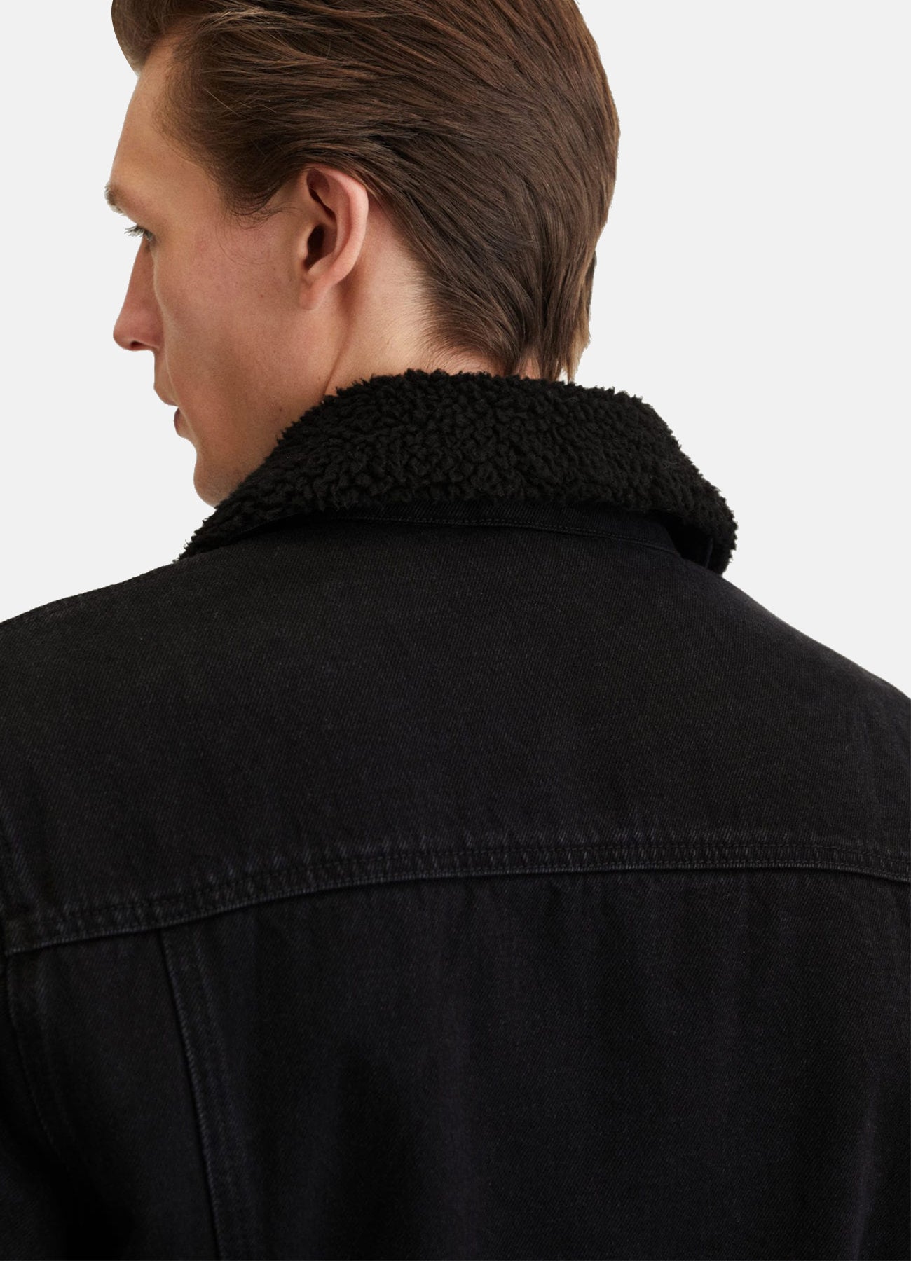 Men's Deep Black Denim Shearling Jacket